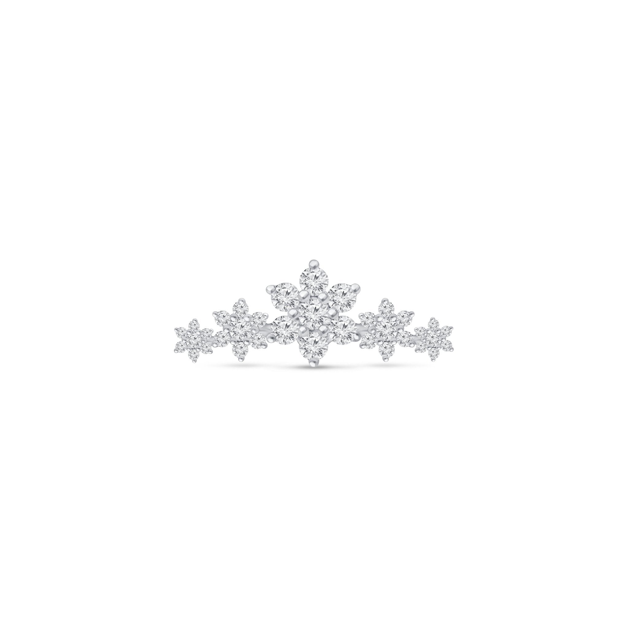 Five Flower Diamond Garland Flat Back Stud in Solid 14k White Gold