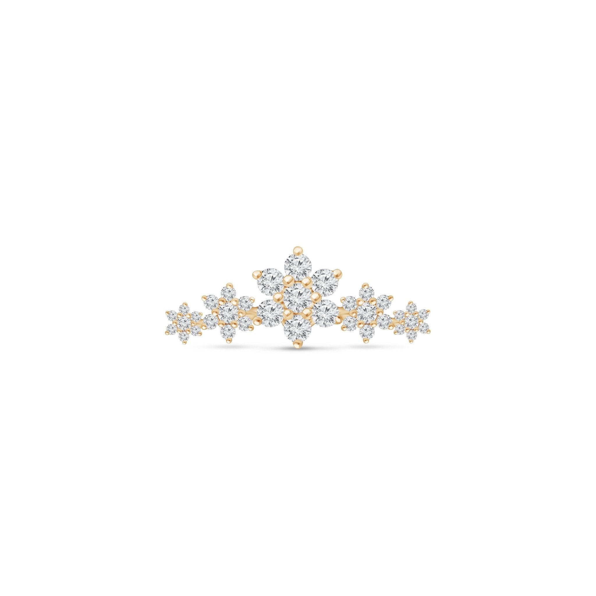 Five Flower Diamond Garland Flat Back Stud in Solid 14k Yellow Gold