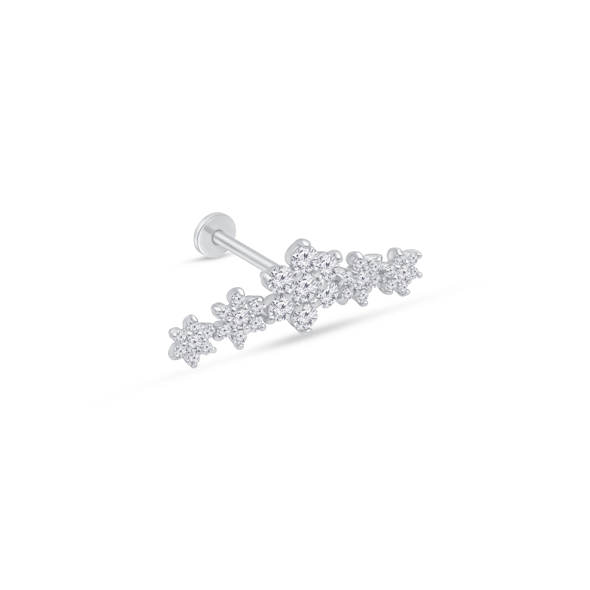 Five Flower Diamond Garland Flat Back Stud in Solid 14k White Gold