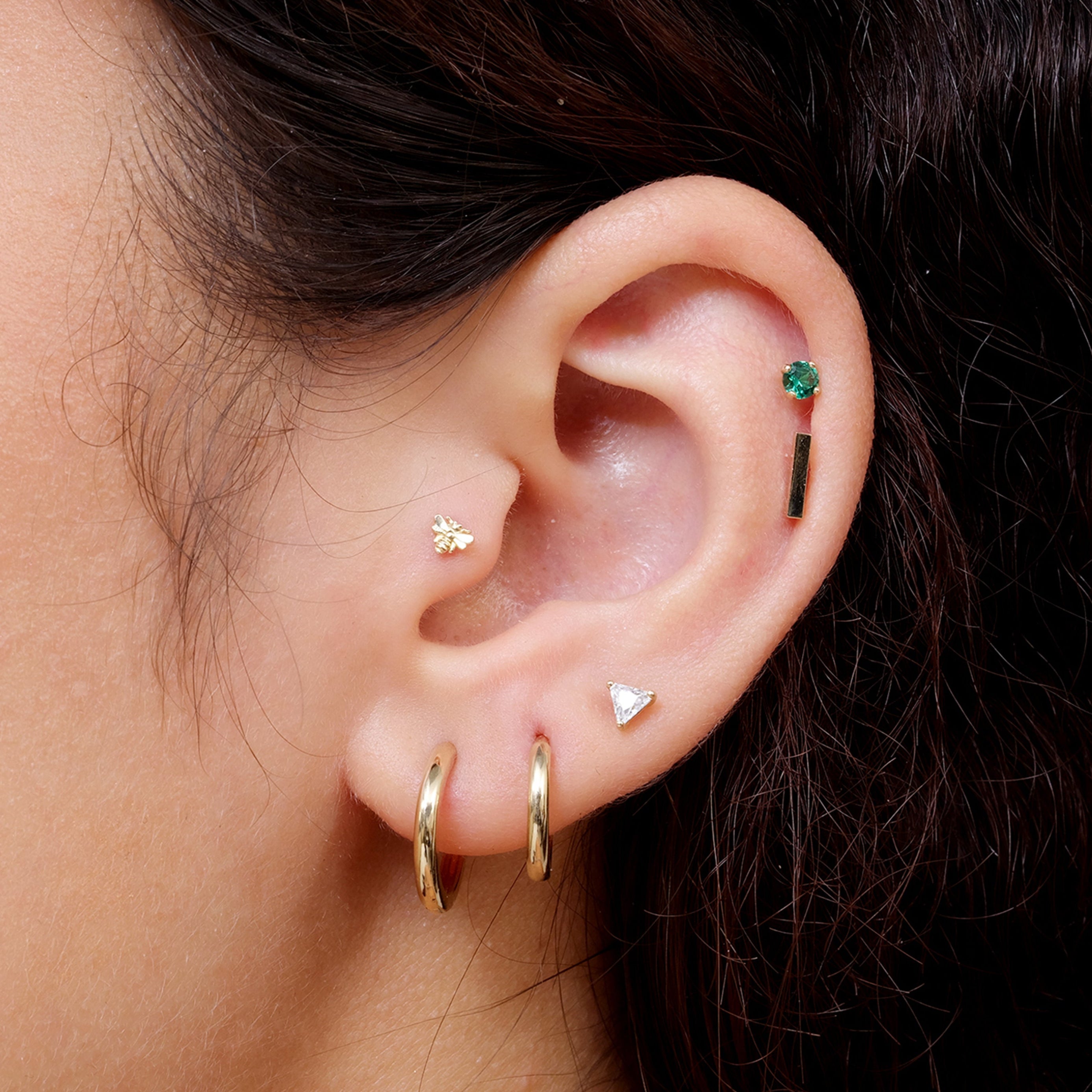 Minimalist Bee Flat Back Stud in Solid 14k Yellow Gold