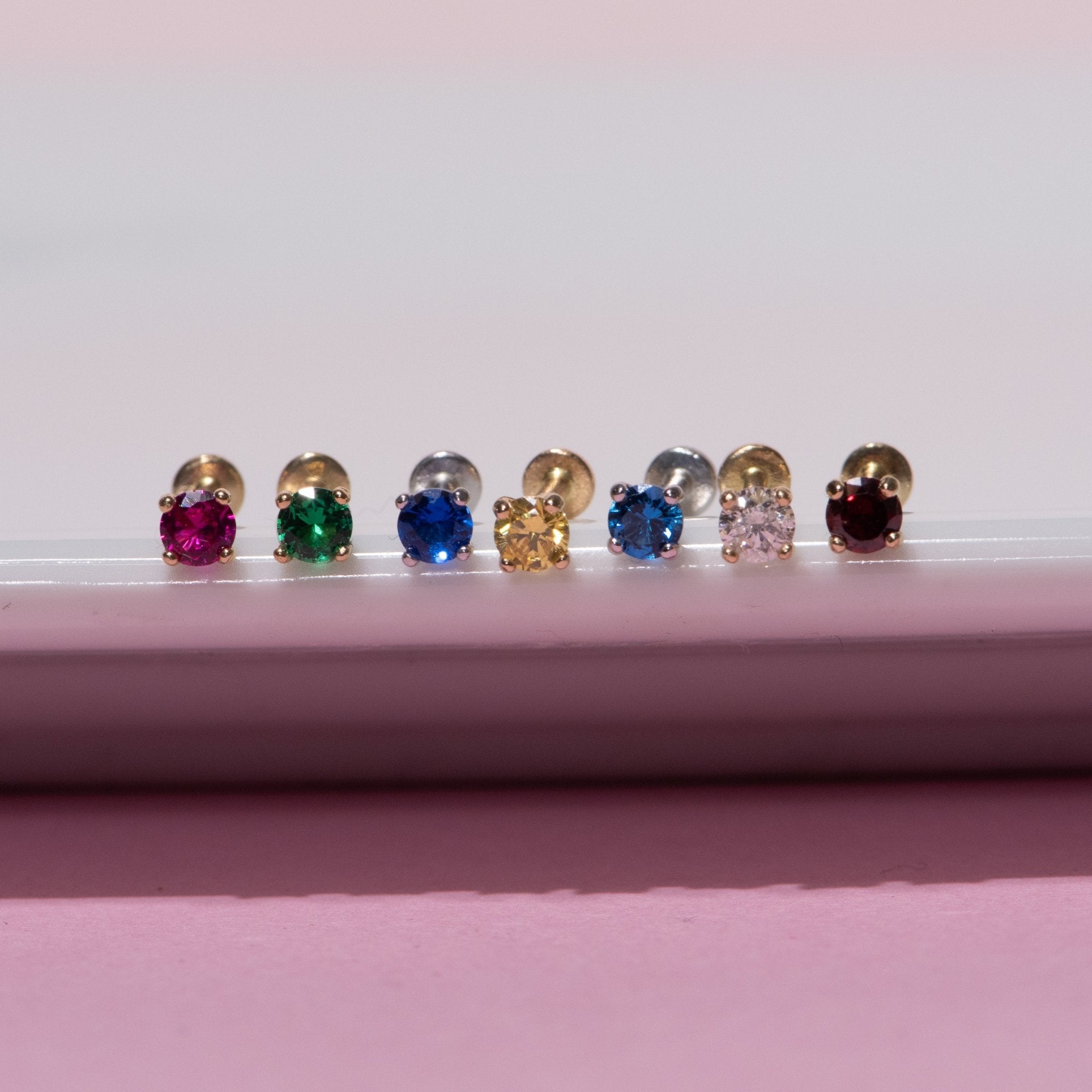Garnet Cartilage Flat Back Stud in Solid 14k Yellow Gold