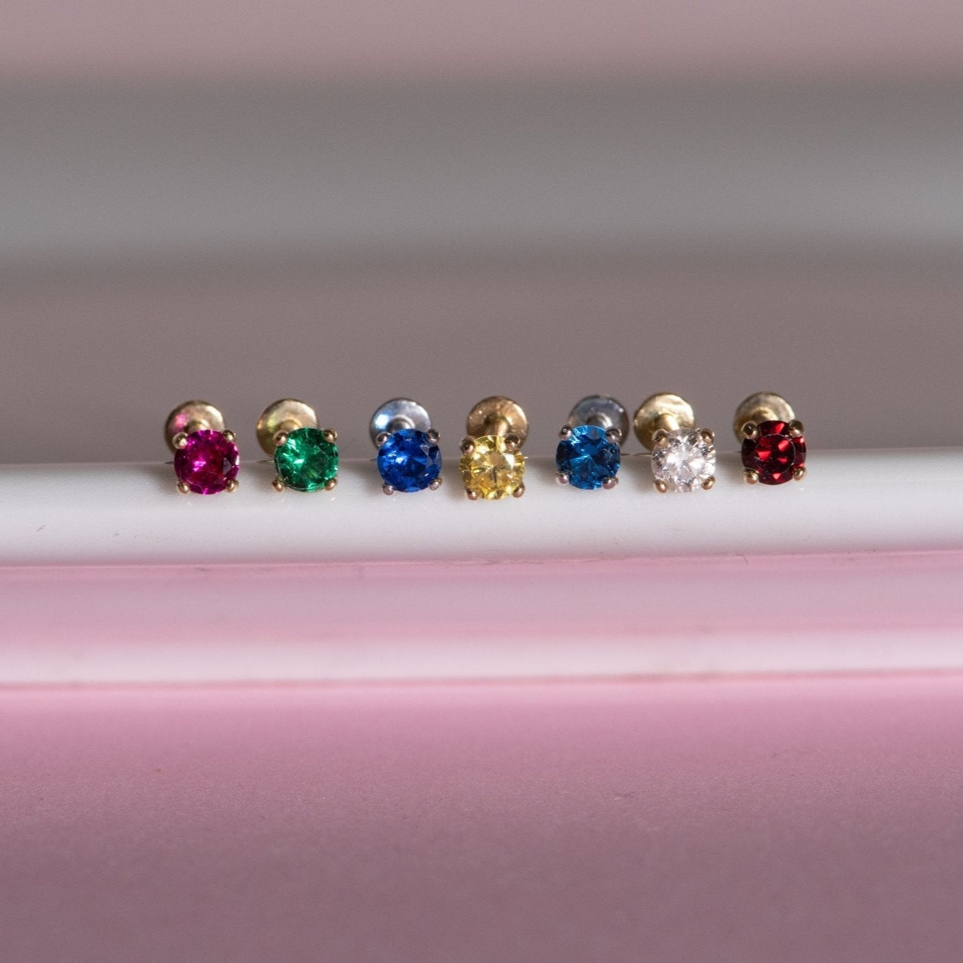 Blue Sapphire Cartilage Flat Back Stud in Solid 14k White Gold
