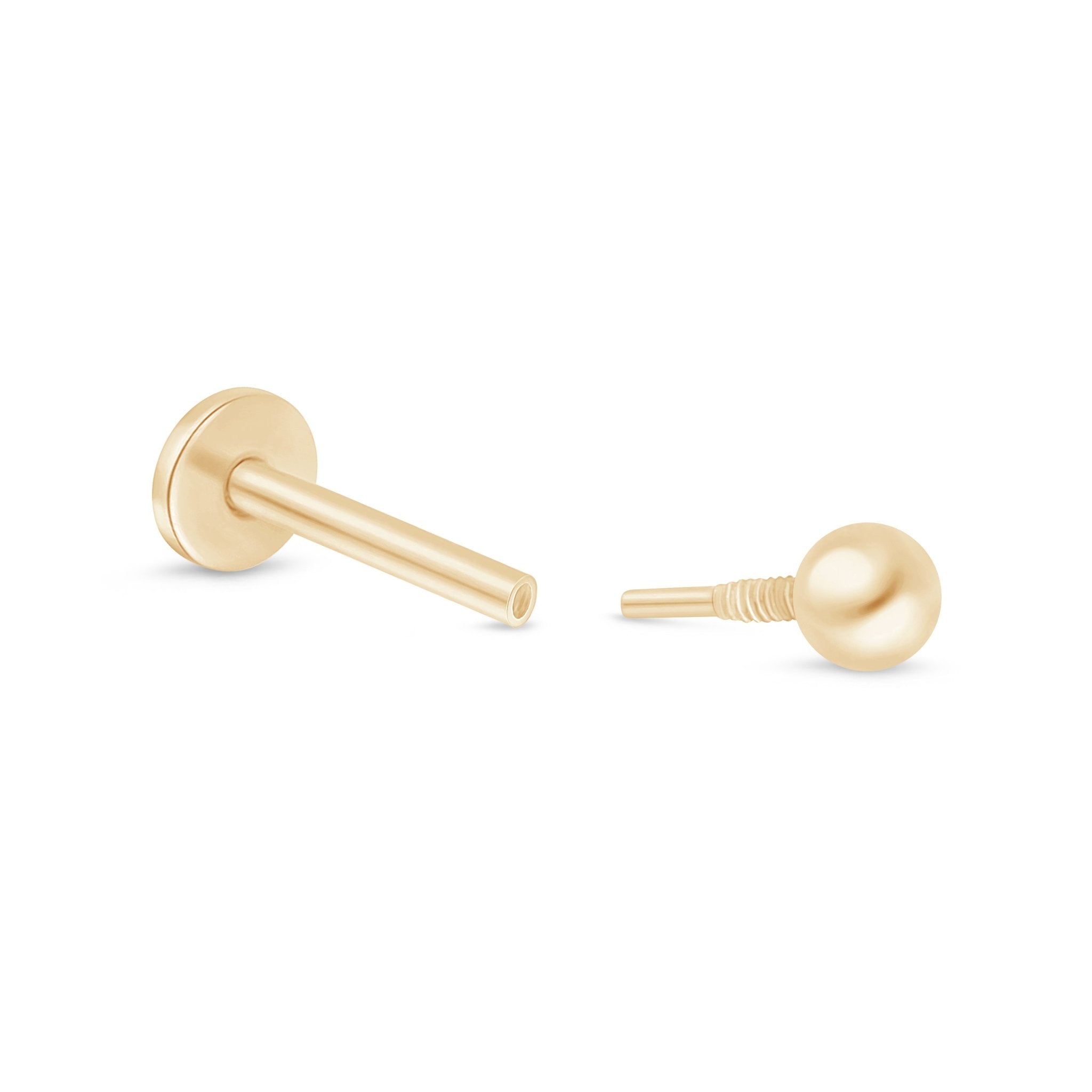 Ball Flat Back Stud in Solid 14k Yellow Gold