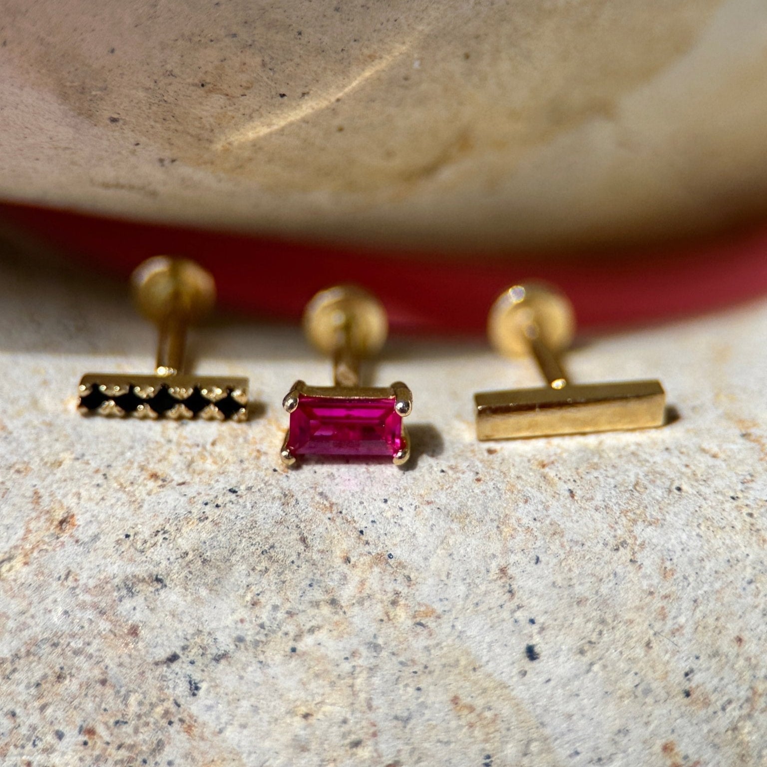 Gold Bar Flat Back Stud in Solid 14k Yellow Gold