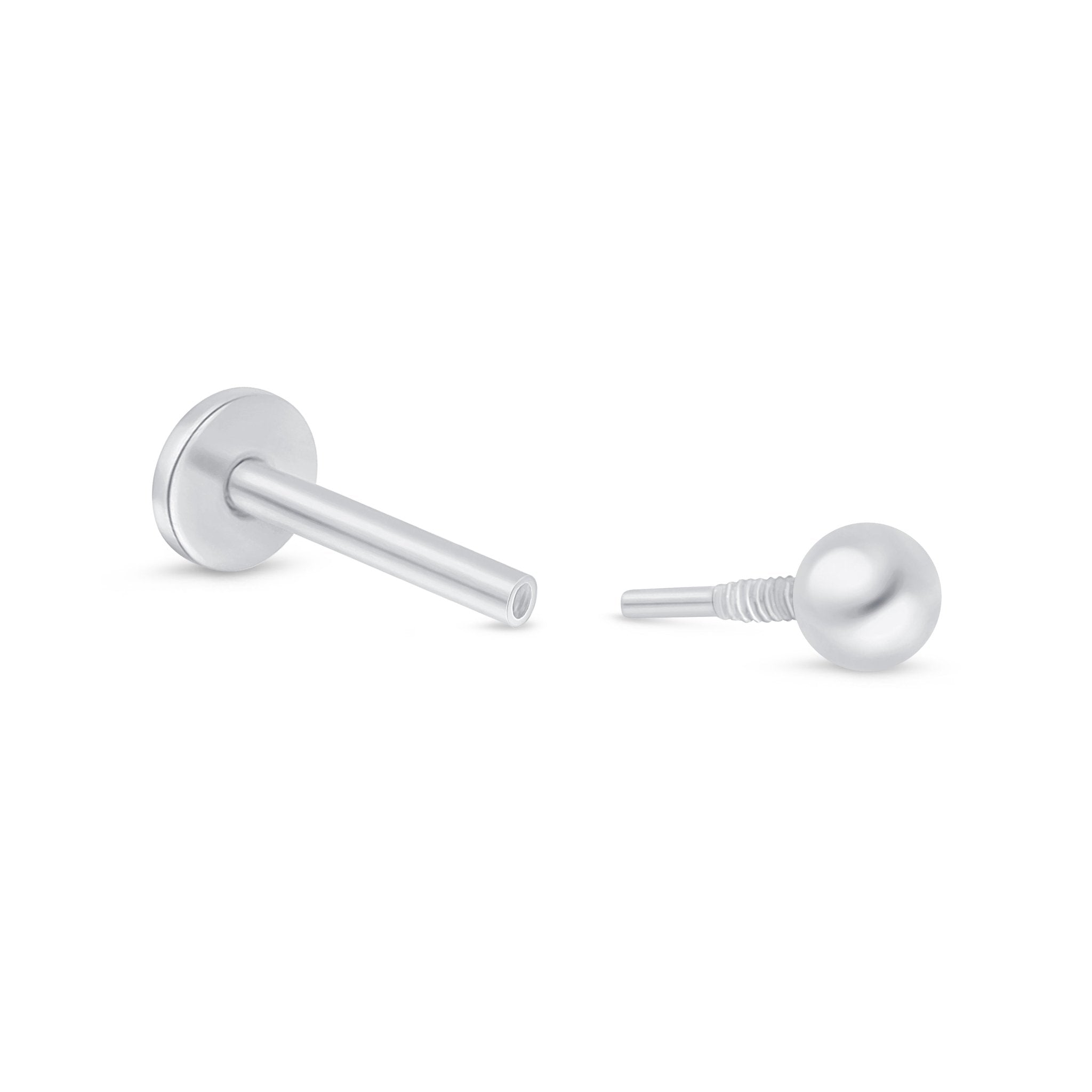 Ball Flat Back Stud in Solid 14k White Gold