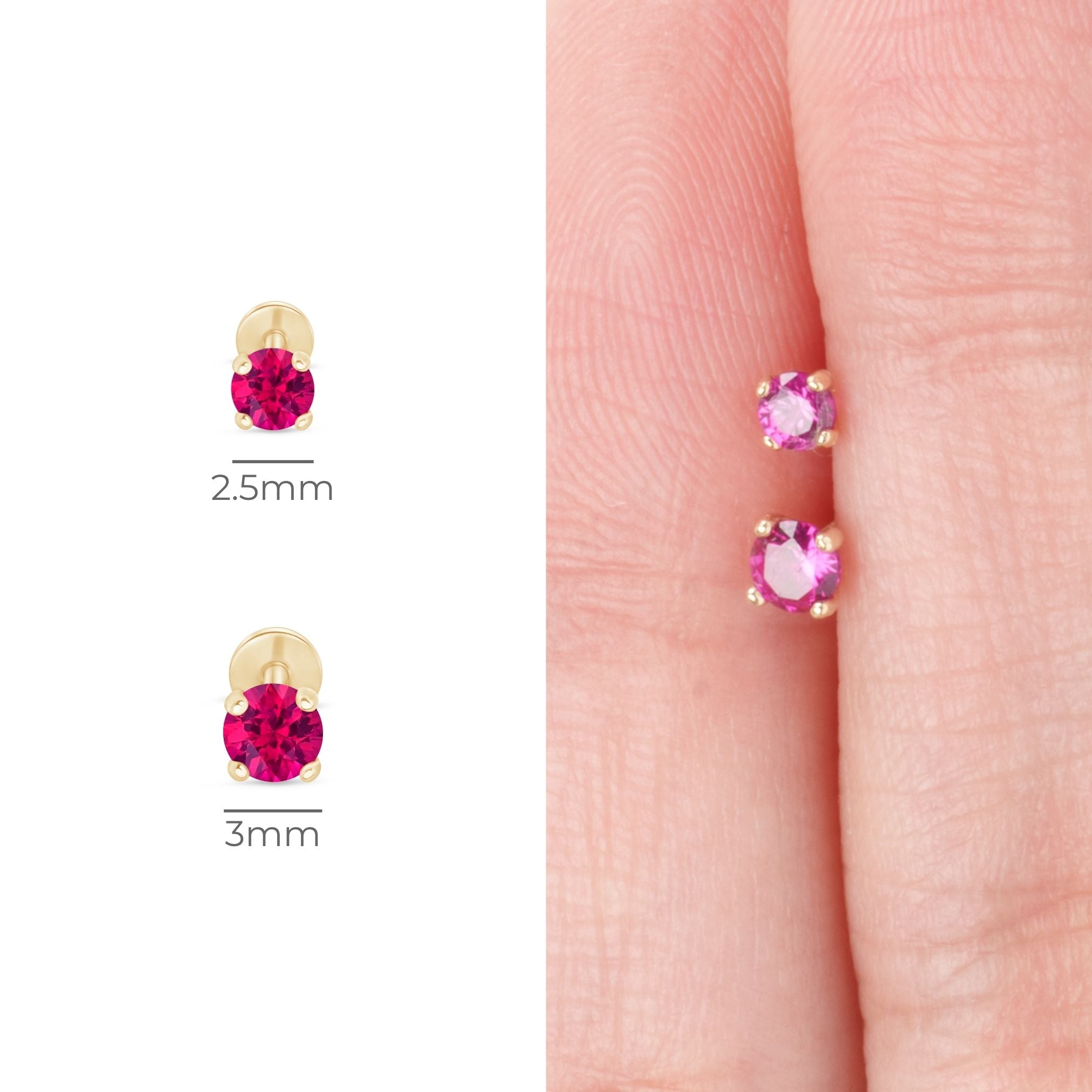 Ruby Cartilage Flat Back Stud in Solid 14k Yellow Gold