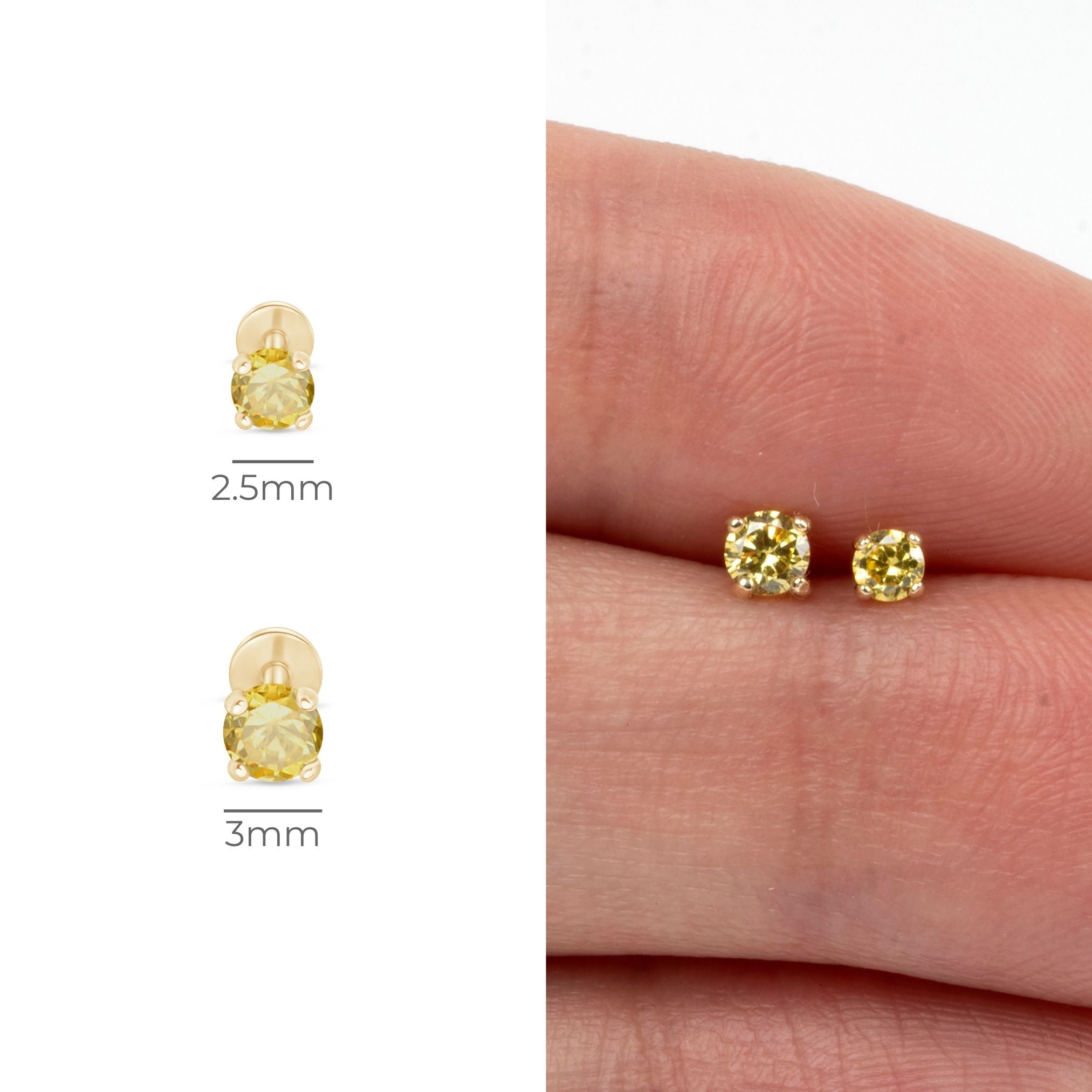 Citrine Cartilage Flat Back Stud in Solid 14k Yellow Gold