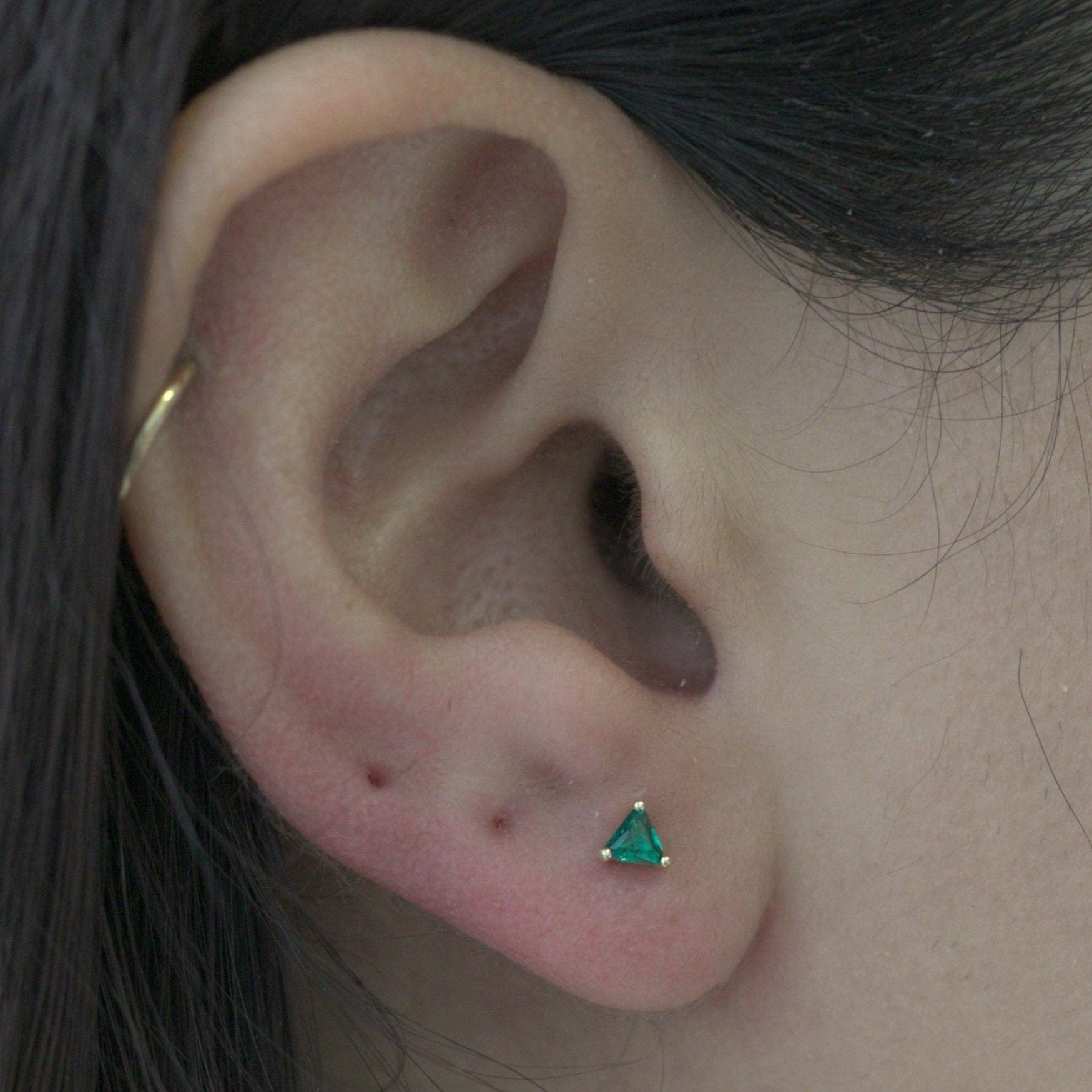 Triangle Cut Emerald Flat Back Stud in Solid 14k Yellow Gold