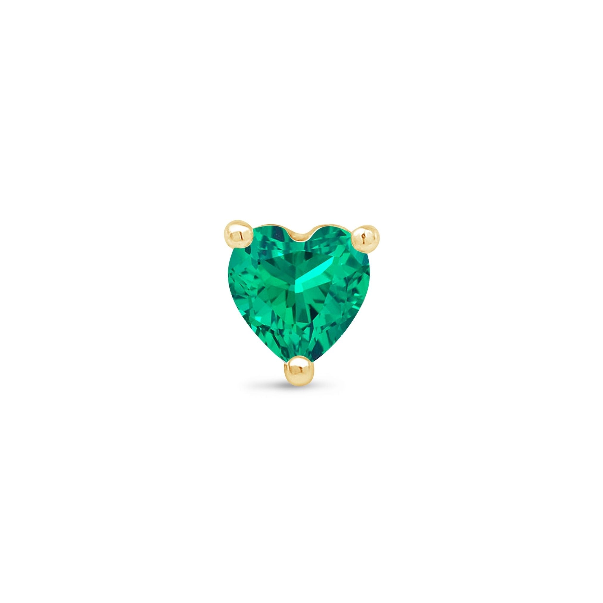 Emerald Heart Flat Back Stud Earrings in Solid 14k Yellow Gold