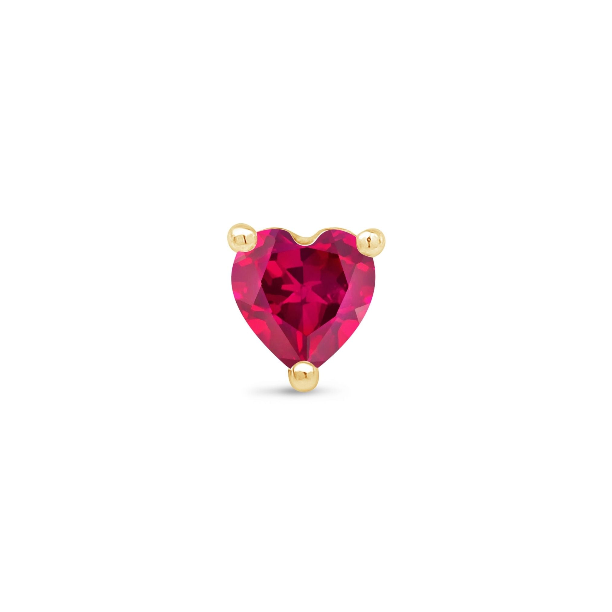 Ruby Heart Flat Back Stud in Solid 14k Yellow Gold