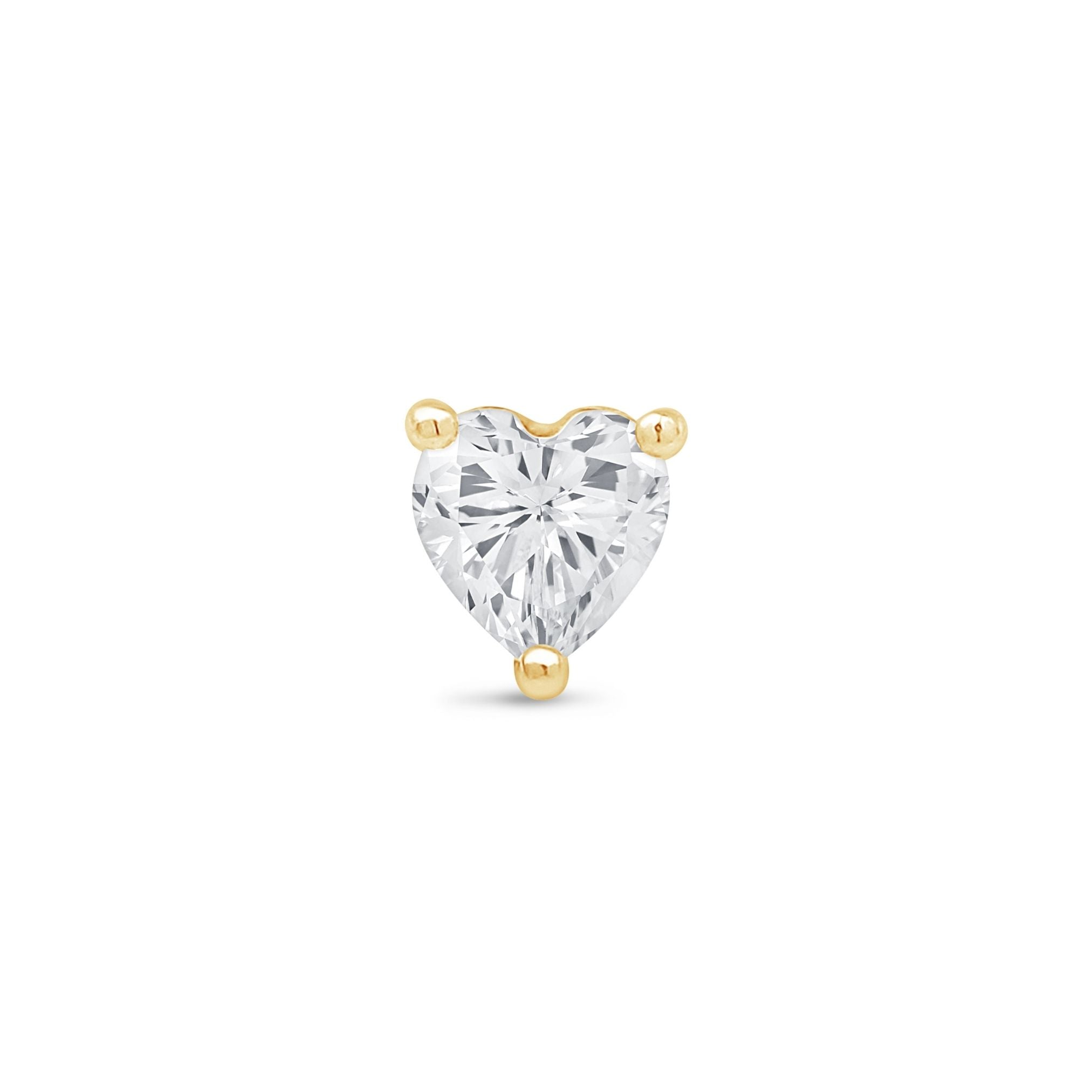 Stone Heart Flat Back Stud in Solid 14k Yellow Gold