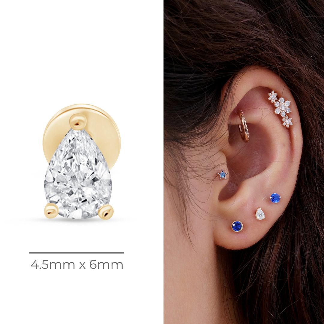 Pear Gemstone Flat Back Stud in Solid 14k Yellow Gold