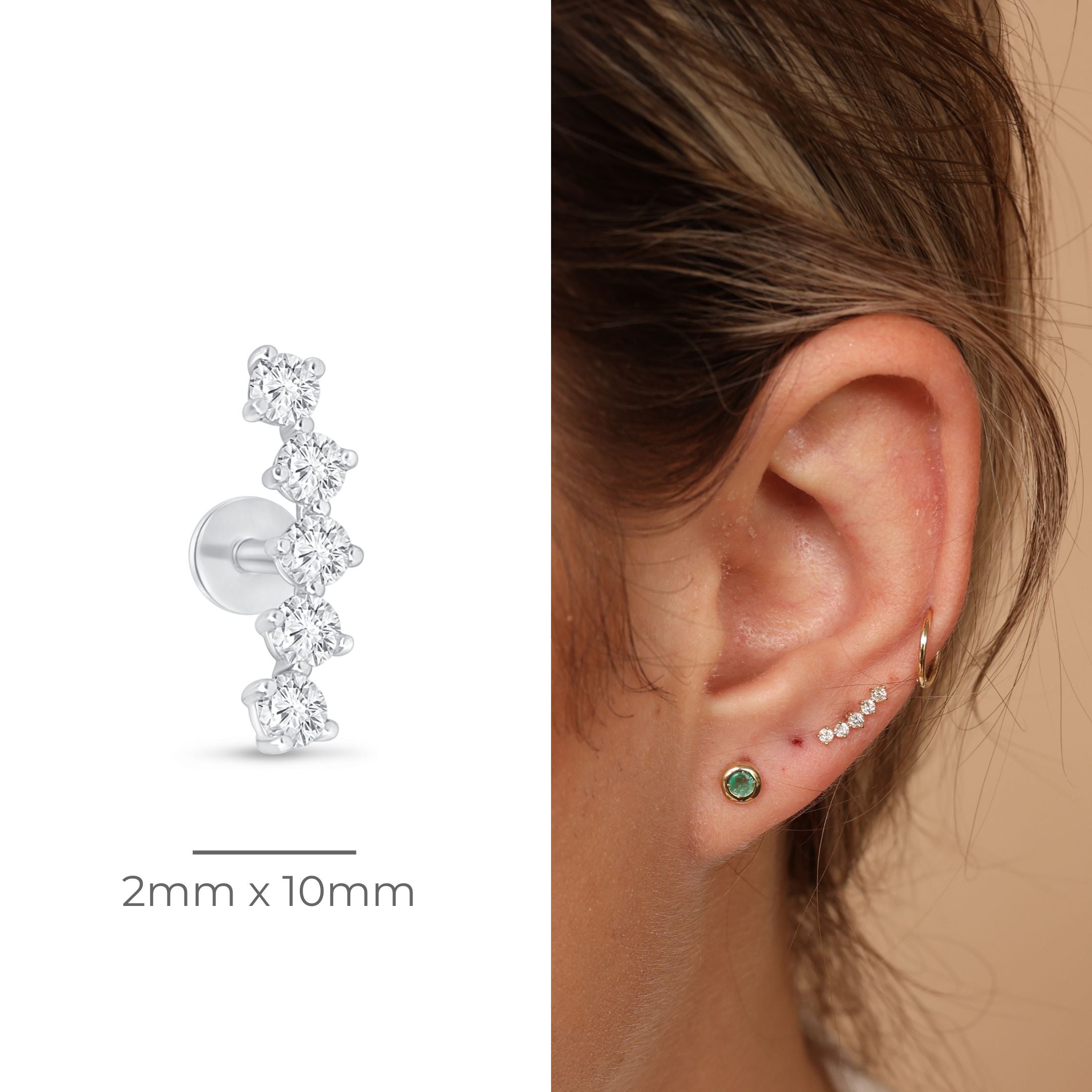 Diamond Constellation Ear Climber Flat Back Stud in Solid 14k White Gold