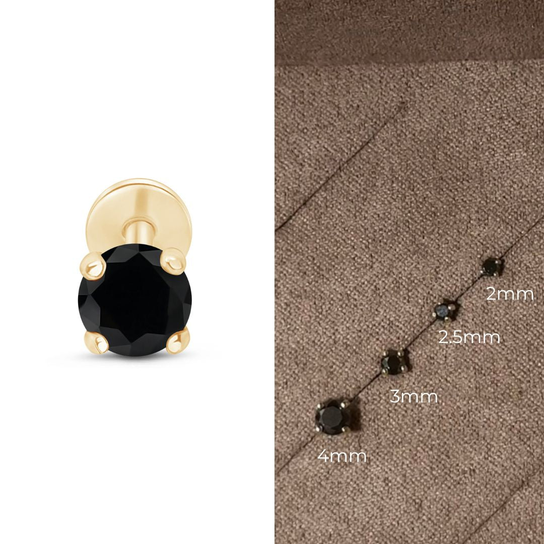 Black Diamond Cartilage Flat Back Stud in Solid 14k Yellow Gold
