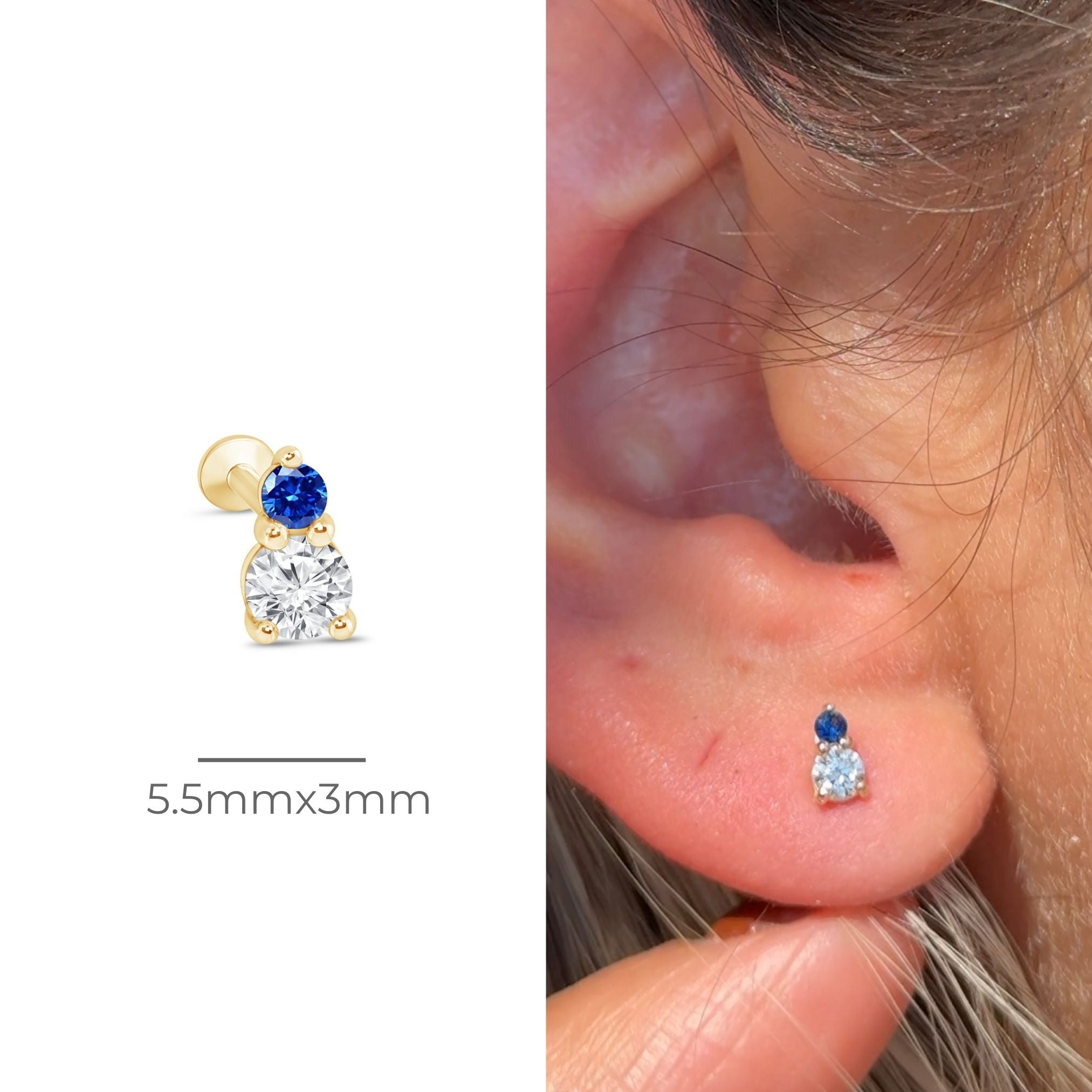 Diamond and Sapphire Flat Back in Solid 14k Yellow Gold