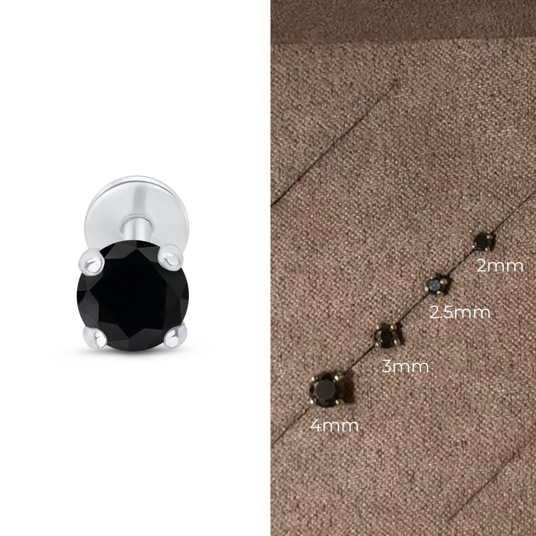 Black Diamond Cartilage Flat Back Stud in Solid 14k White Gold