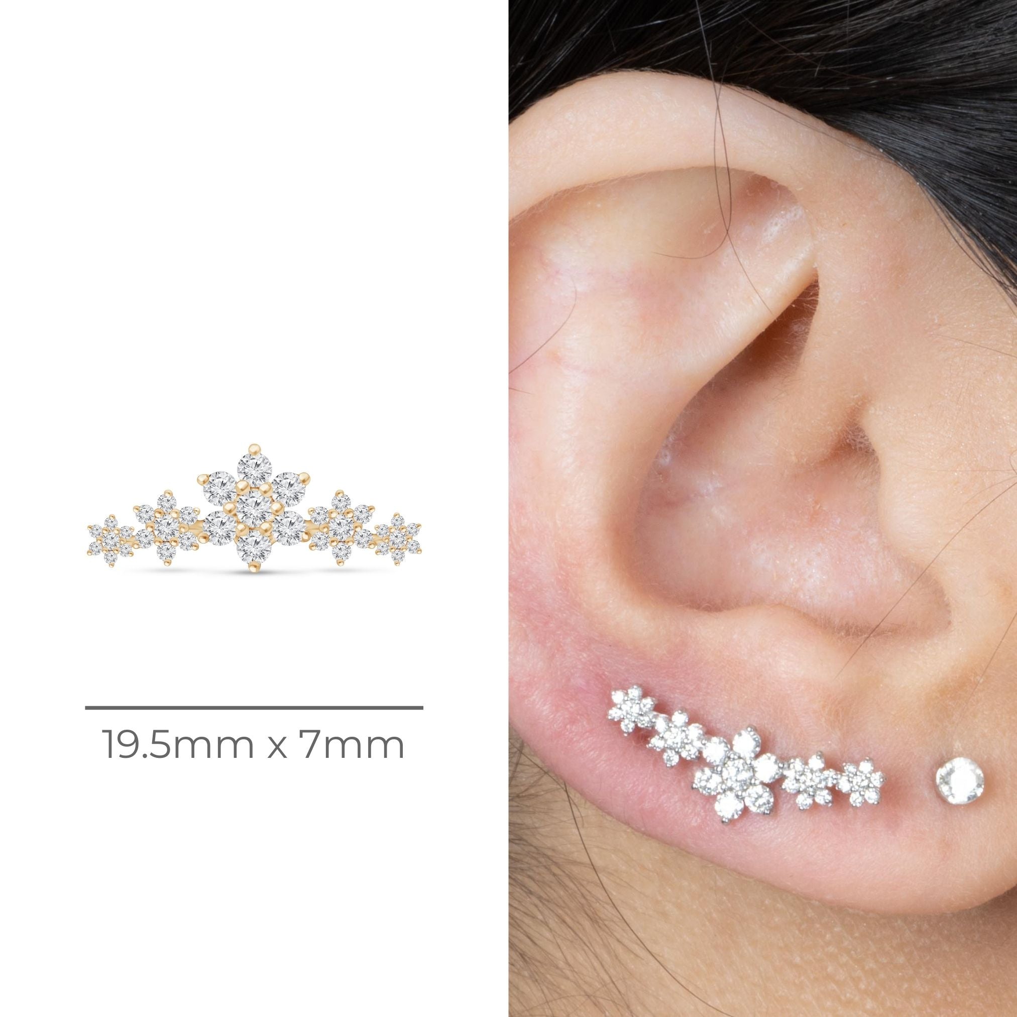 Five Flower Diamond Garland Flat Back Stud in Solid 14k Yellow Gold