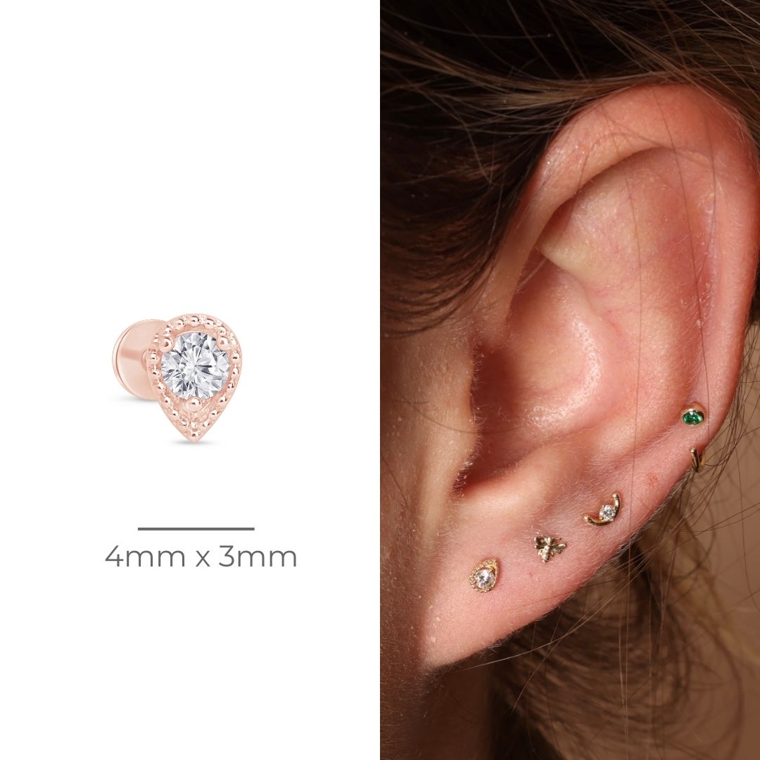 Diamond Drop Flat Back Stud Flat Back Stud in Solid 14k Rose Gold