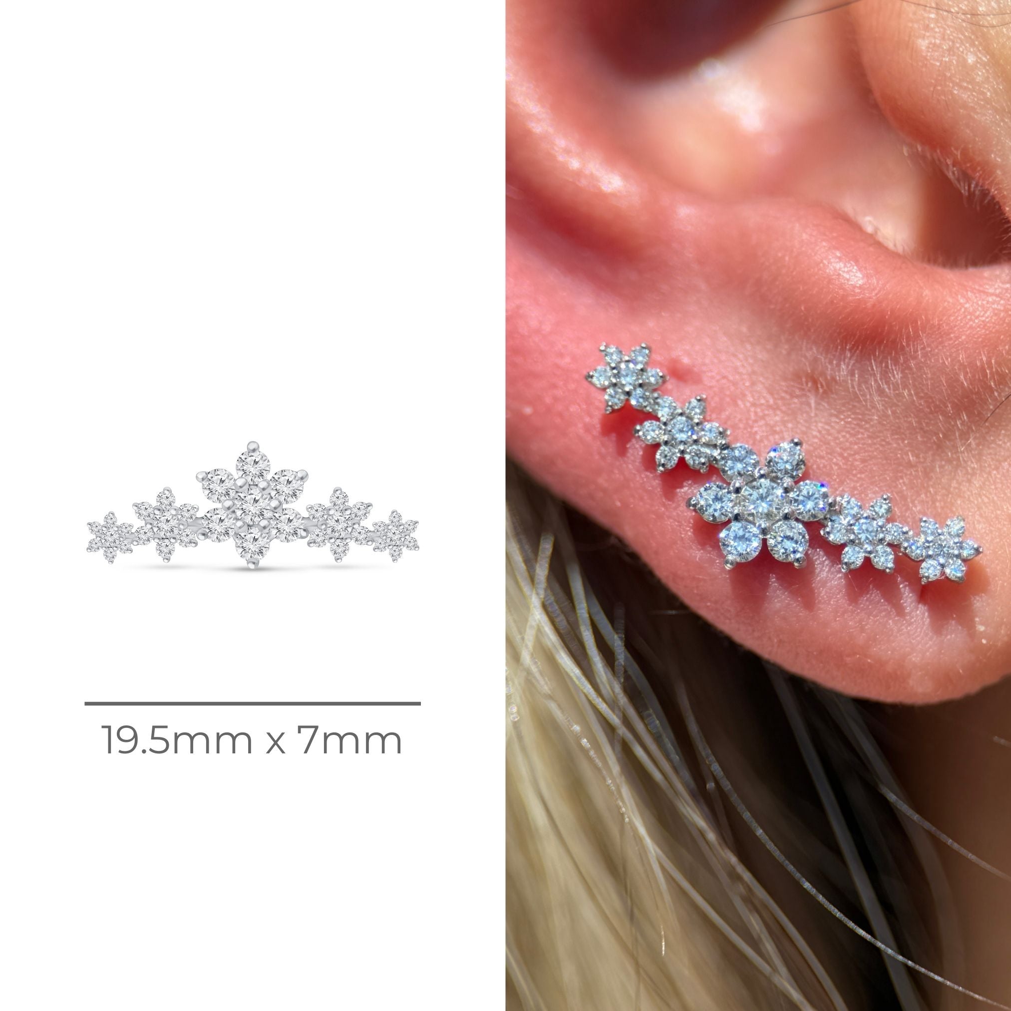 Five Flower Diamond Garland Flat Back Stud in Solid 14k White Gold