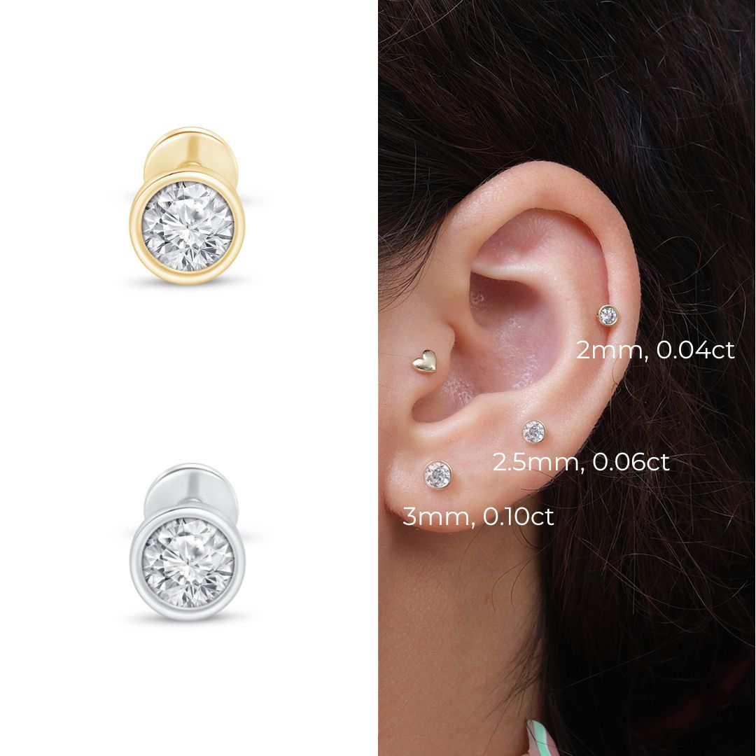 Round Gemstone Flat Back Stud Bezel Set in Solid 14k Yellow Gold