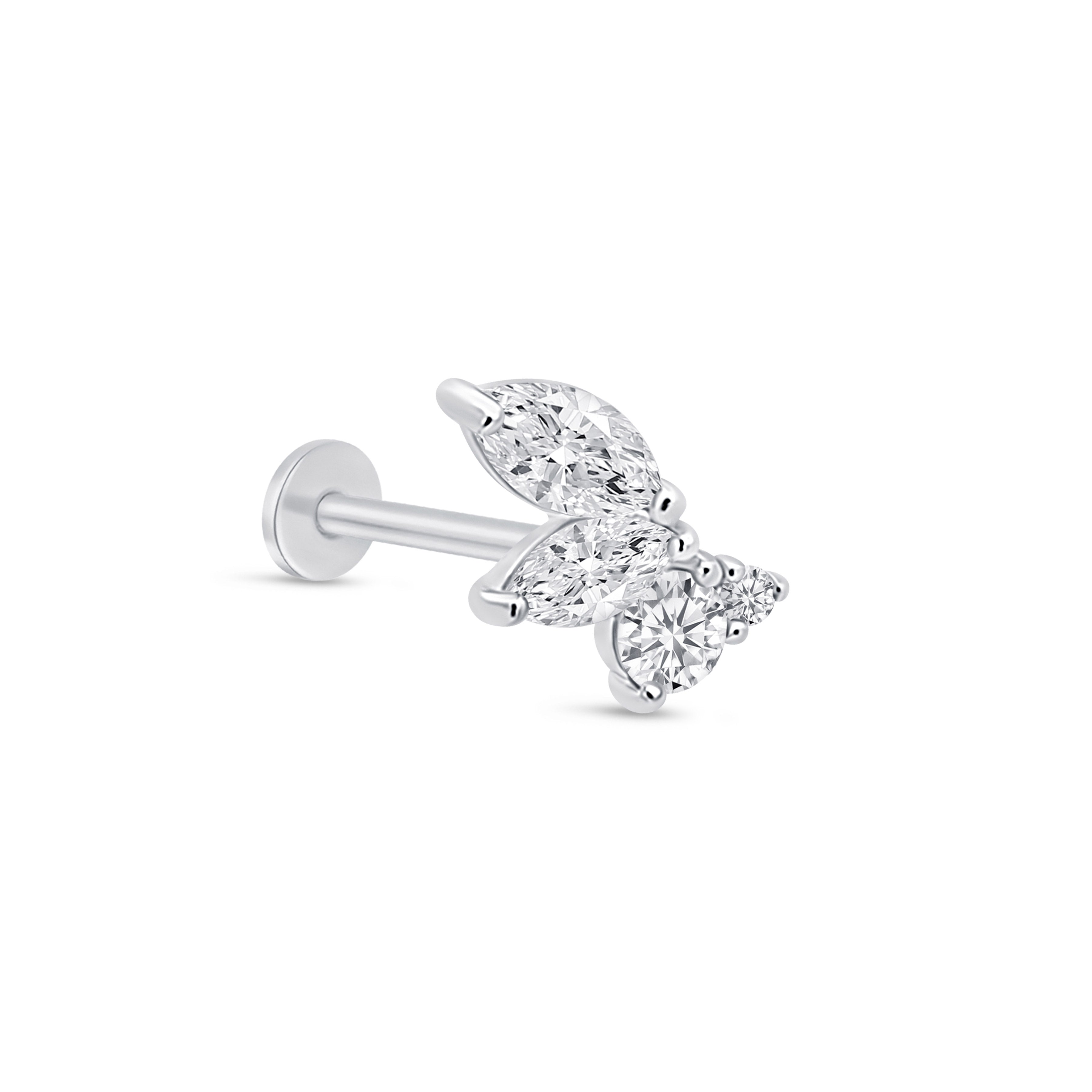 Marquise Angel Wing Flat Back Stud in Solid 14k White Gold