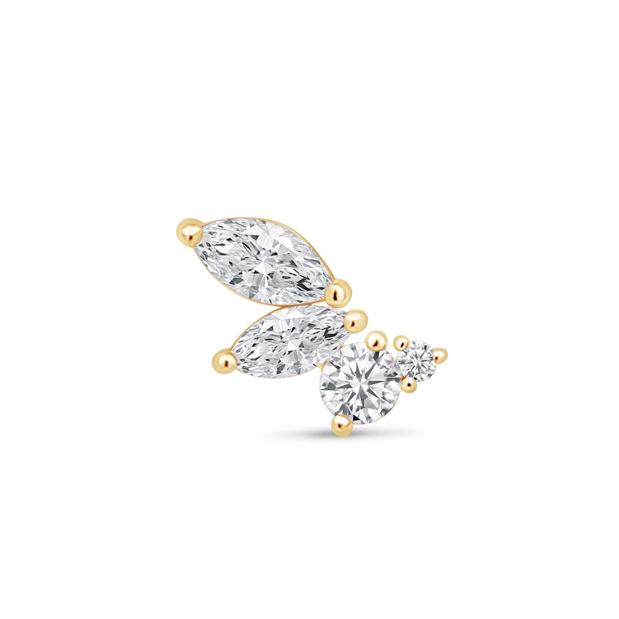 Marquise Angel Wing Flat Back Stud in Solid 14k Yellow Gold