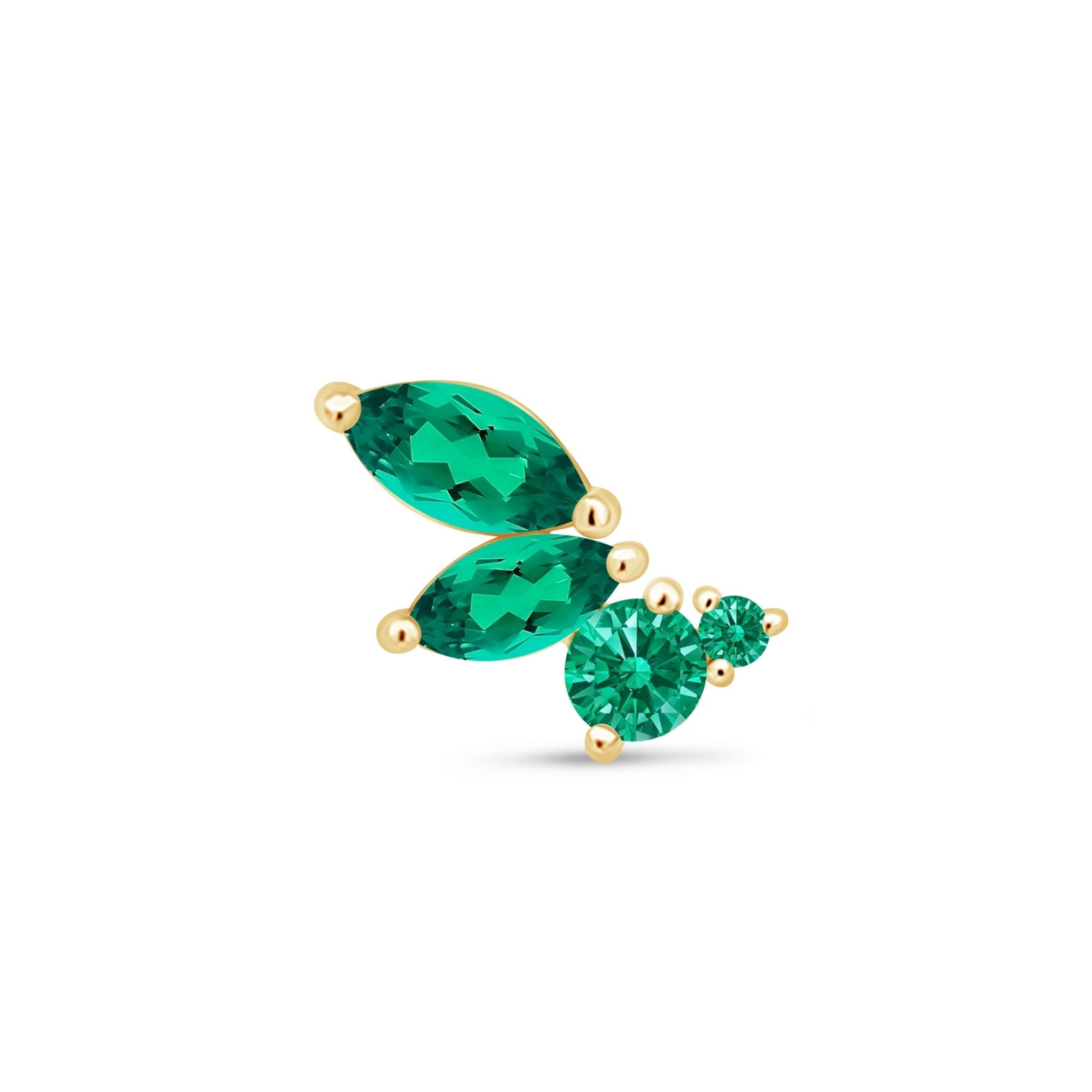Green Emerald Marquise Wing Flat Back Stud in Solid 14k Yellow Gold