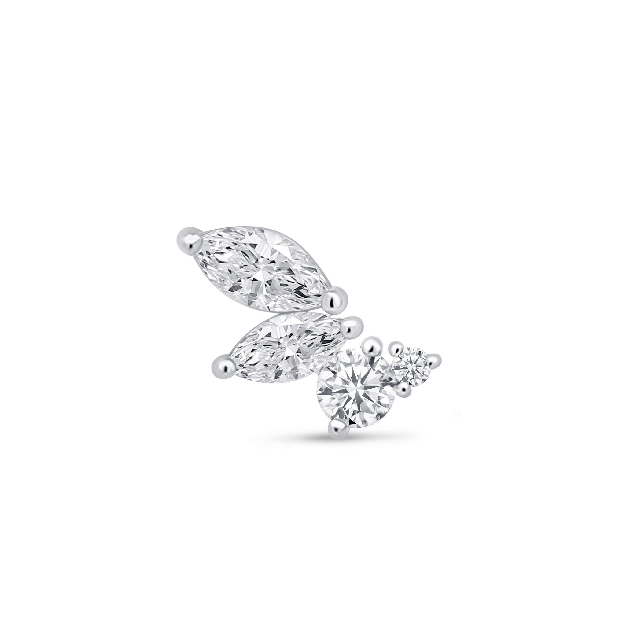 Marquise Angel Wing Flat Back Stud in Solid 14k White Gold