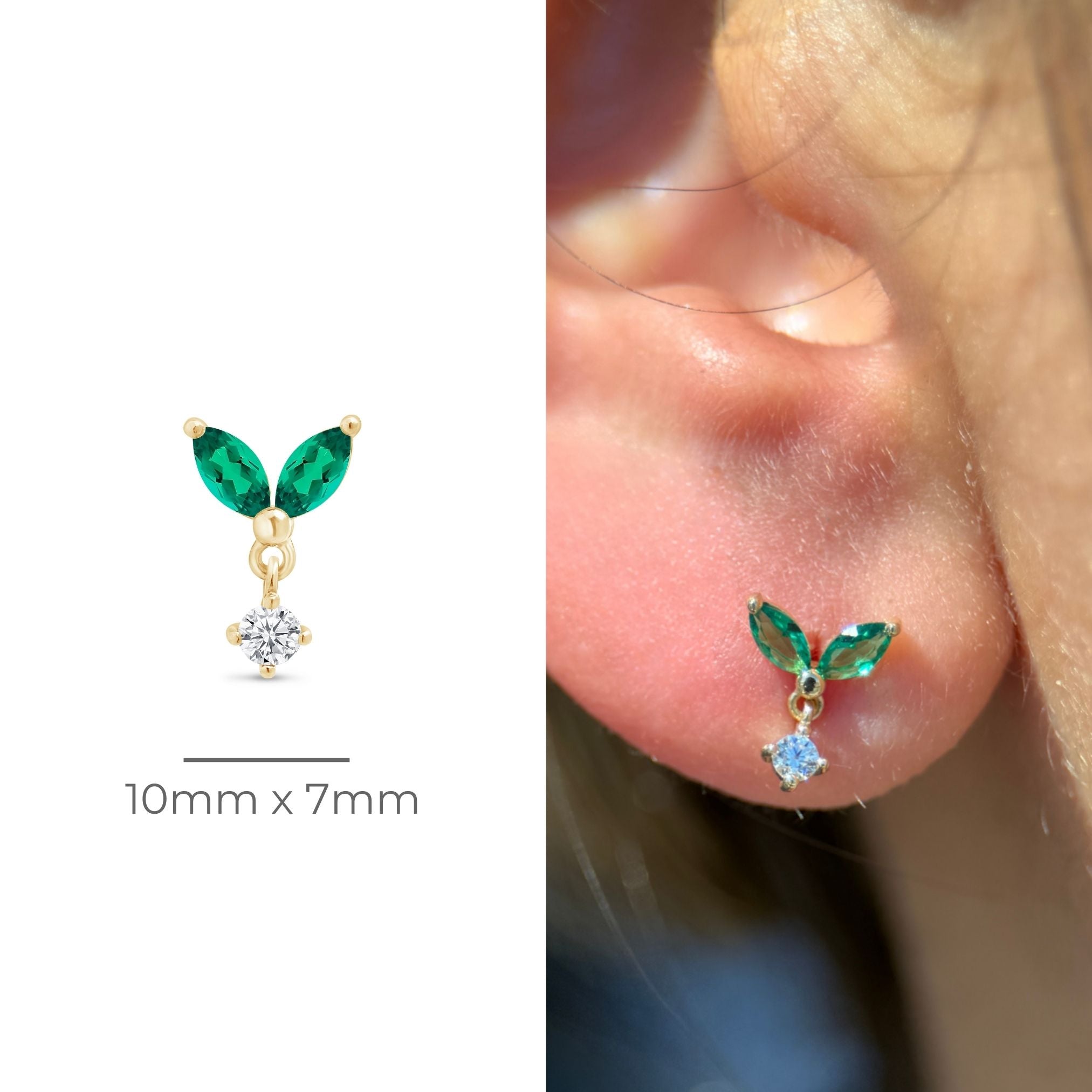 Emerald Double Marquise Drop in Solid 14k Yellow Gold