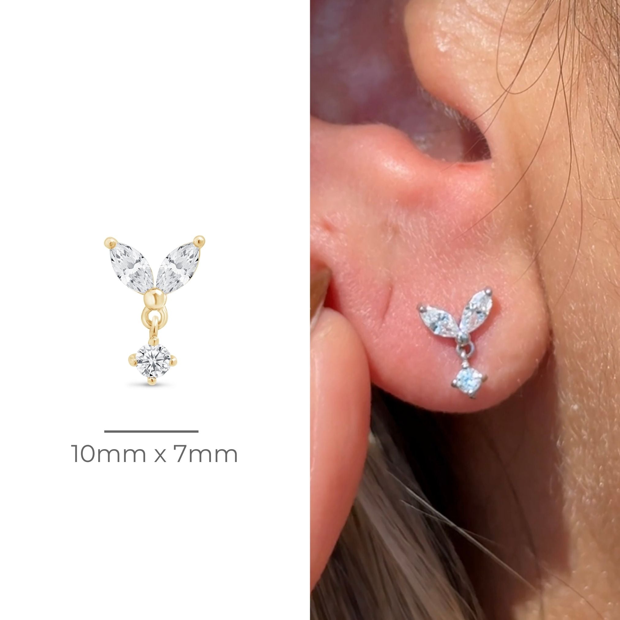 Double Marquise Drop in Solid 14k Yellow Gold