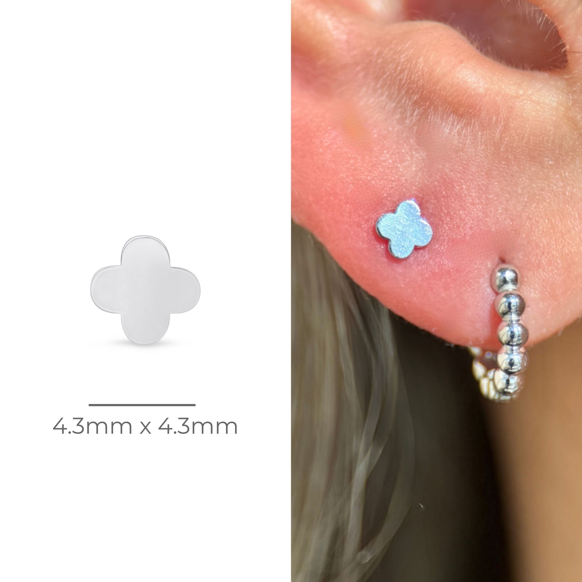 Gold Clover Flat Back Stud in Solid 14k White Gold