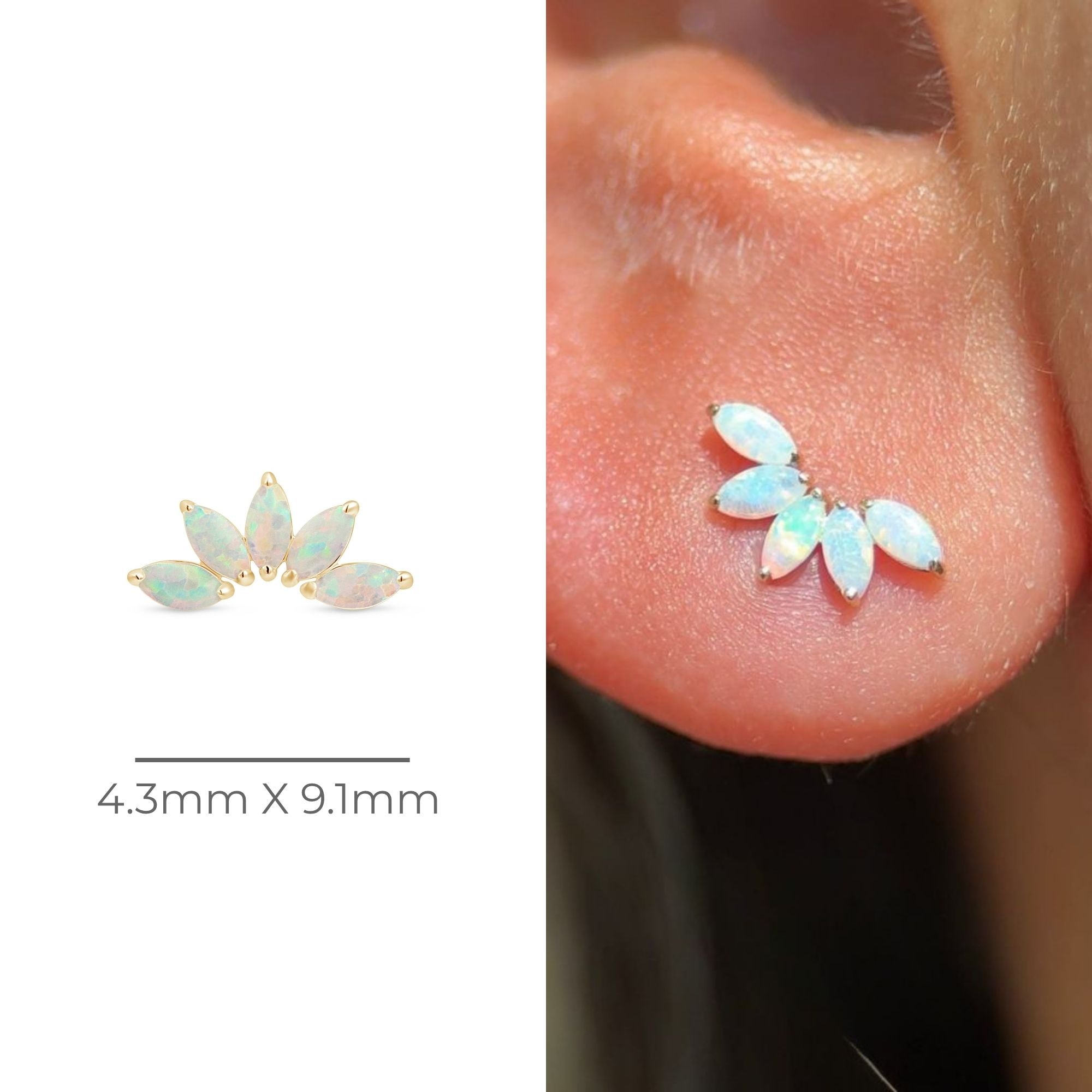 Solid 14k Gold Marquise Opal Five-Stone Earring
