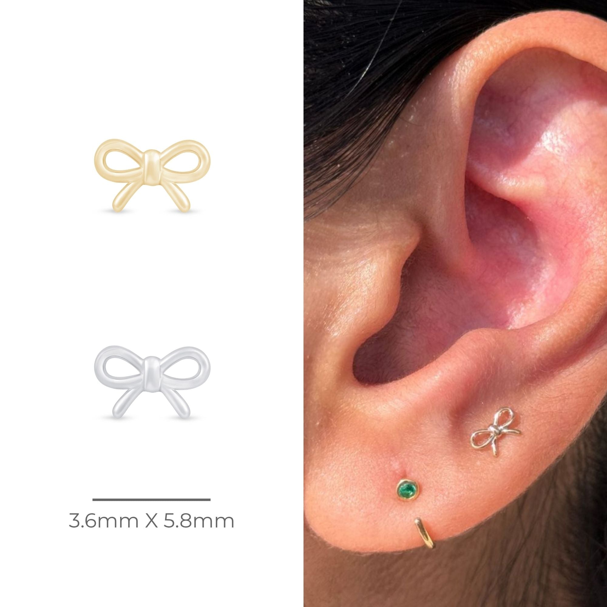Solid 14k Yellow Gold Bow Knot Stud Earring