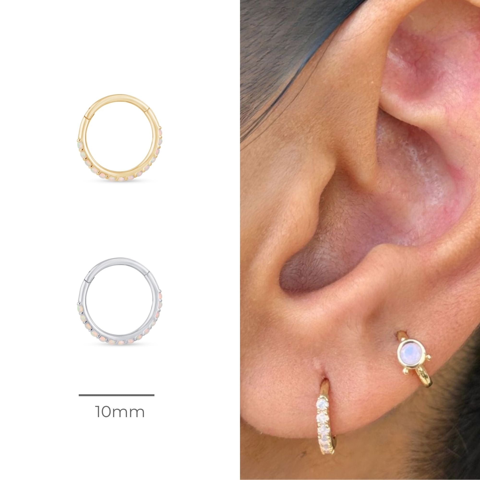 Opal Hoop Earring in Solid 14k White Gold