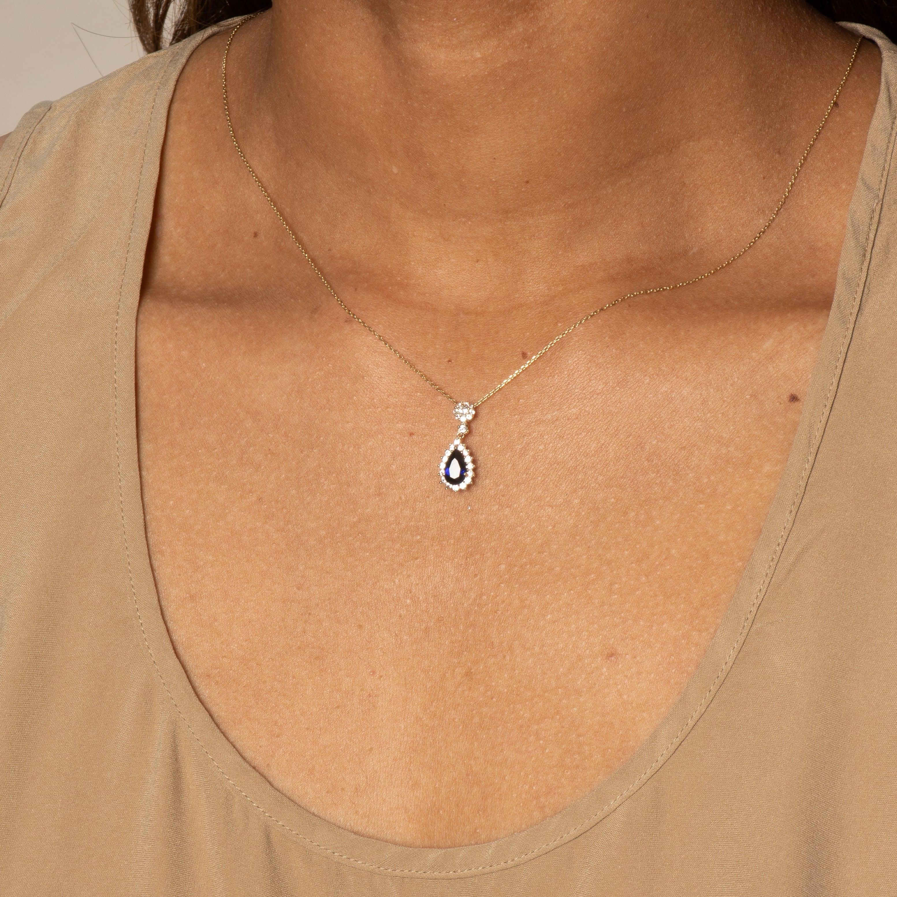 Teardrop Shaped Sapphire with White Sapphire Halo Necklaces Estellacollection #product_description# 32721 10k 925 Birthstone #tag4# #tag5# #tag6# #tag7# #tag8# #tag9# #tag10#
