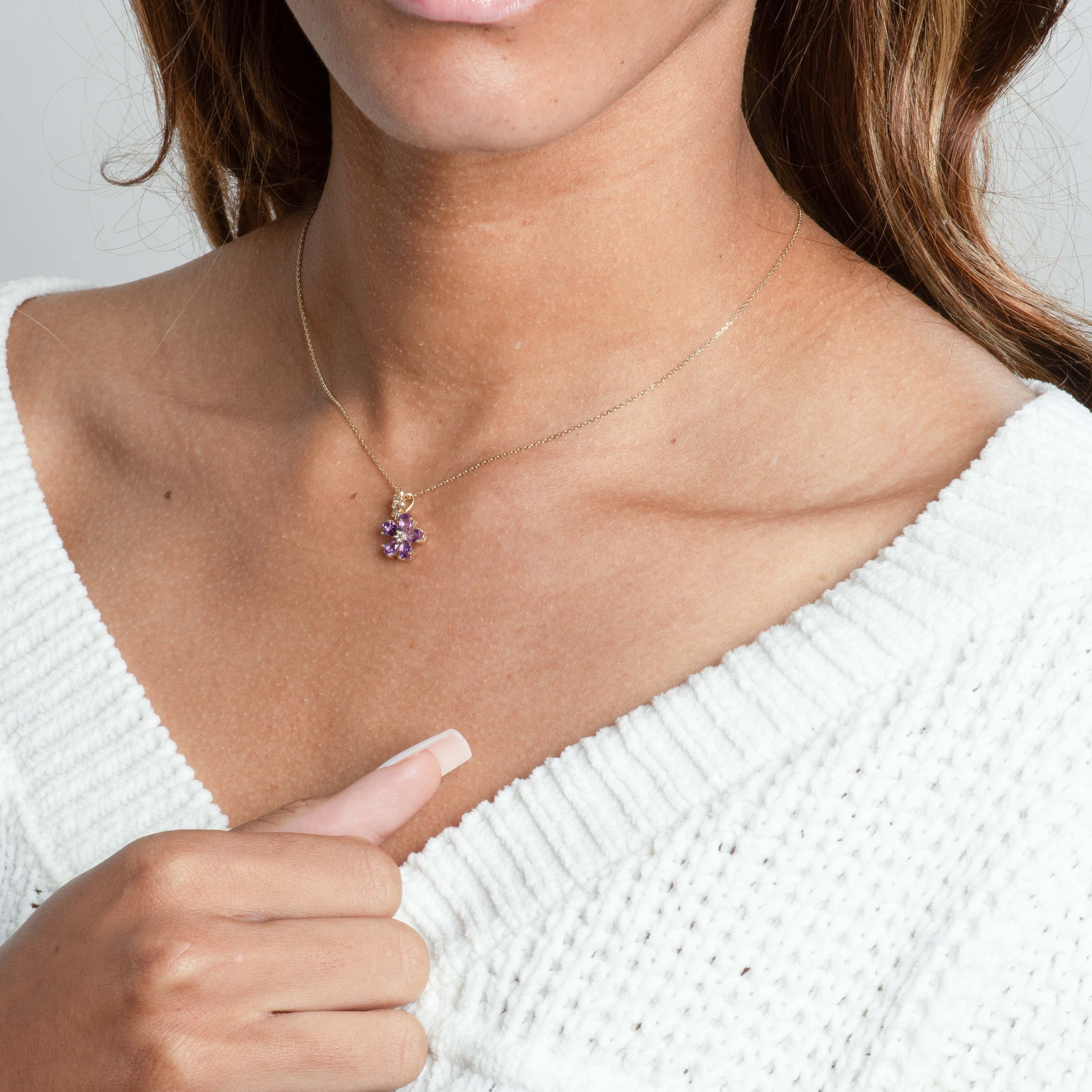 Double Flower Drop Pendant in Amethyst and White Sapphire Necklaces Estellacollection #product_description# 32733 10k Amethyst Birthstone #tag4# #tag5# #tag6# #tag7# #tag8# #tag9# #tag10#