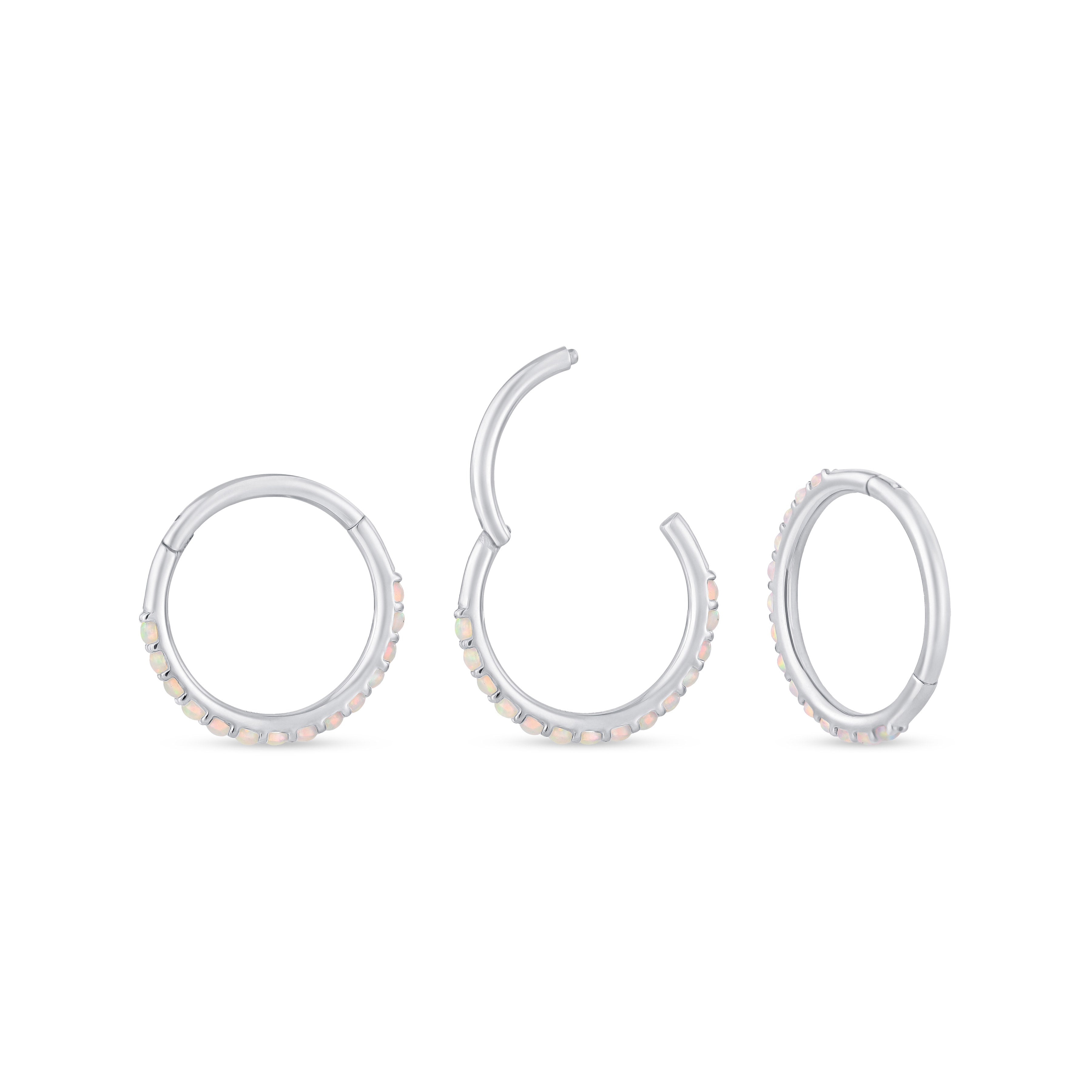 Opal Hoop Earring in Solid 14k White Gold