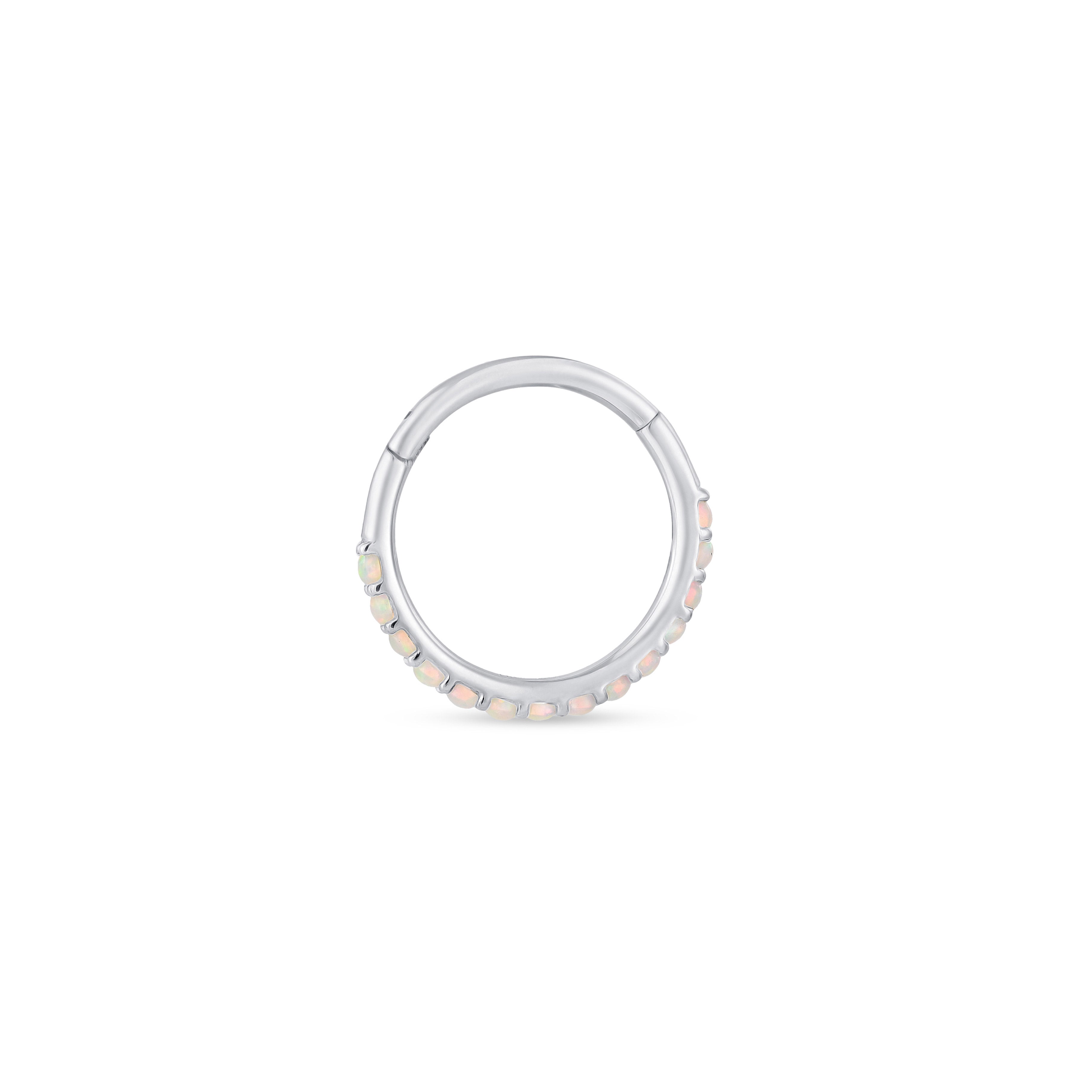 Opal Hoop Earring in Solid 14k White Gold