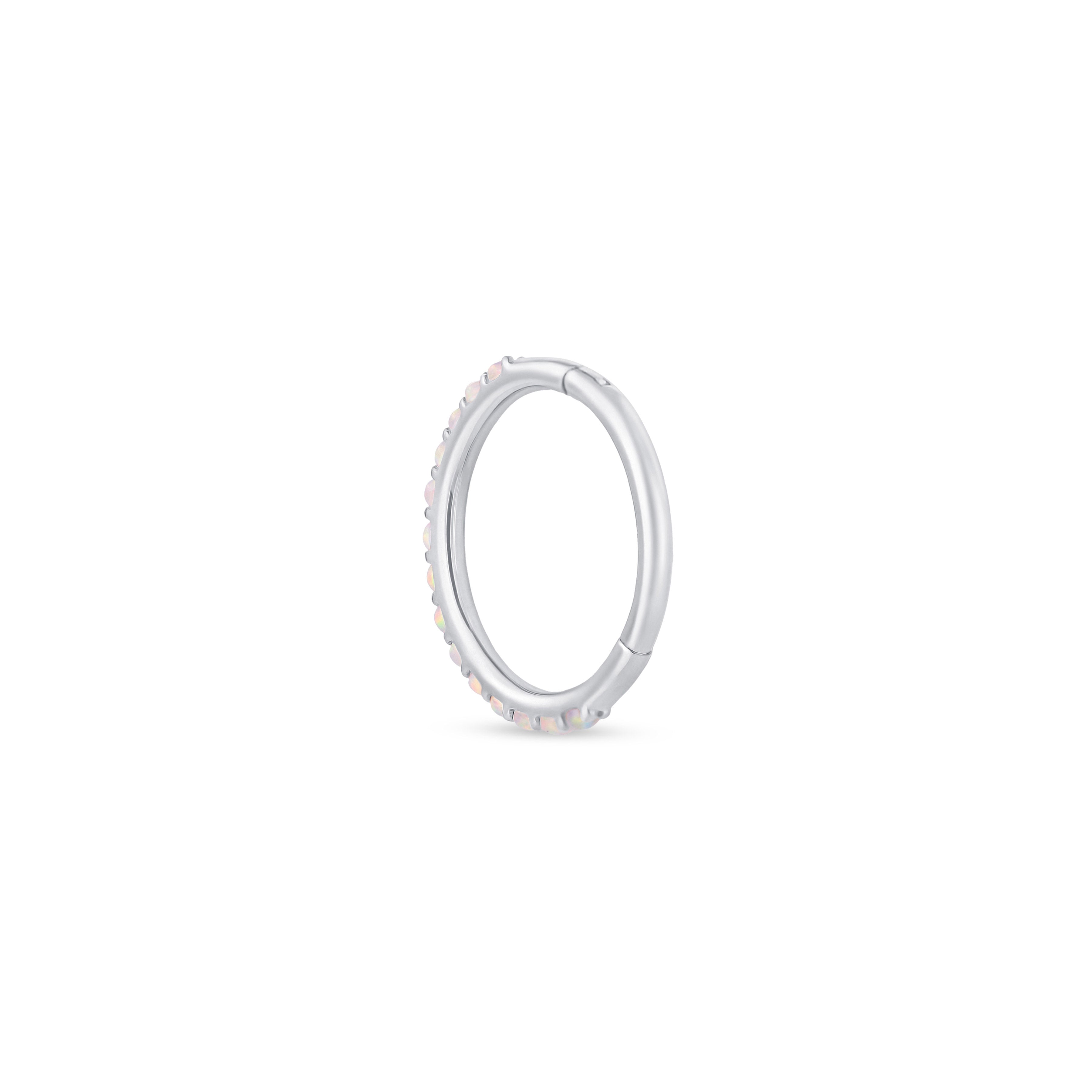 Opal Hoop Earring in Solid 14k White Gold