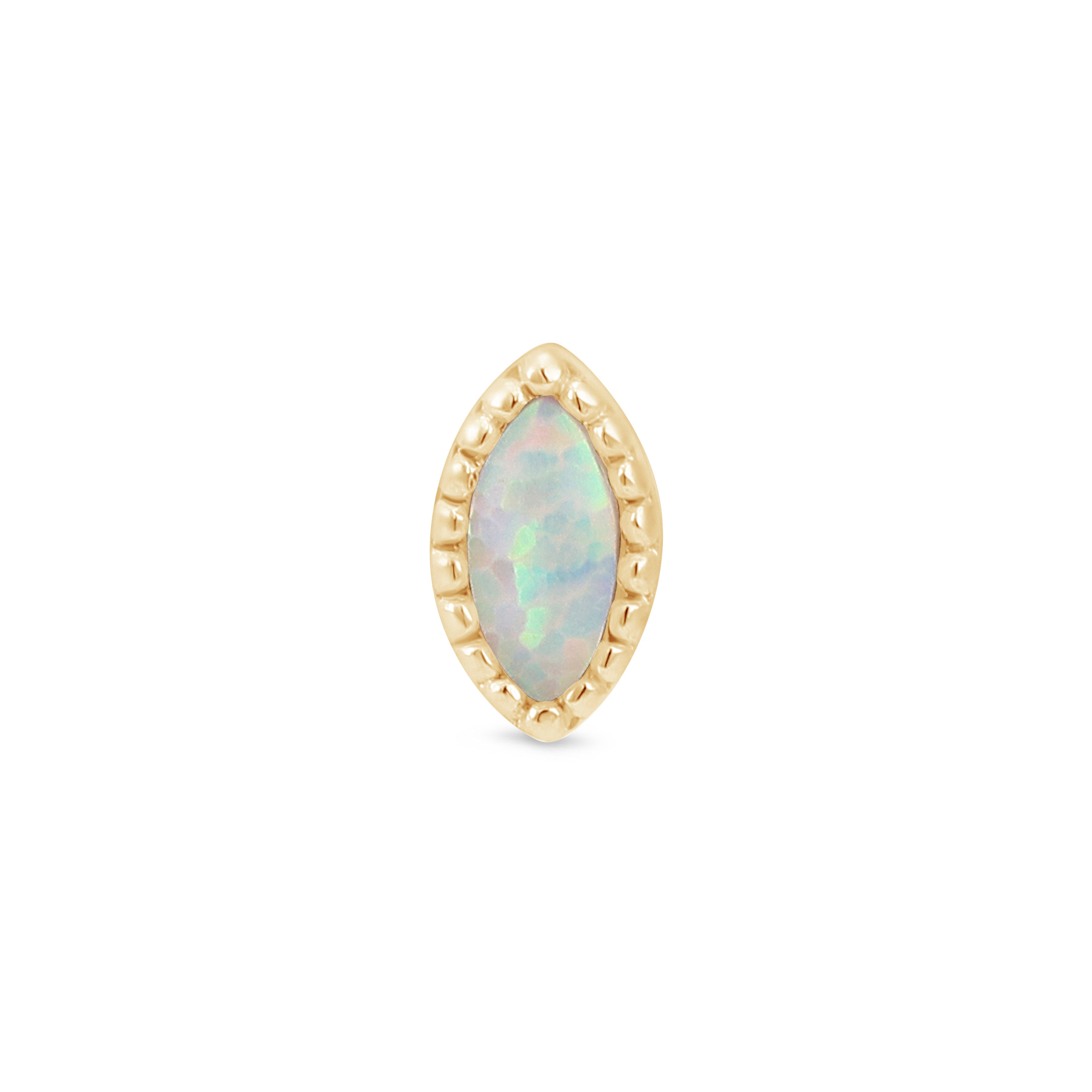 Solid 14k Gold Marquise Opal Milgrain Stud Earring