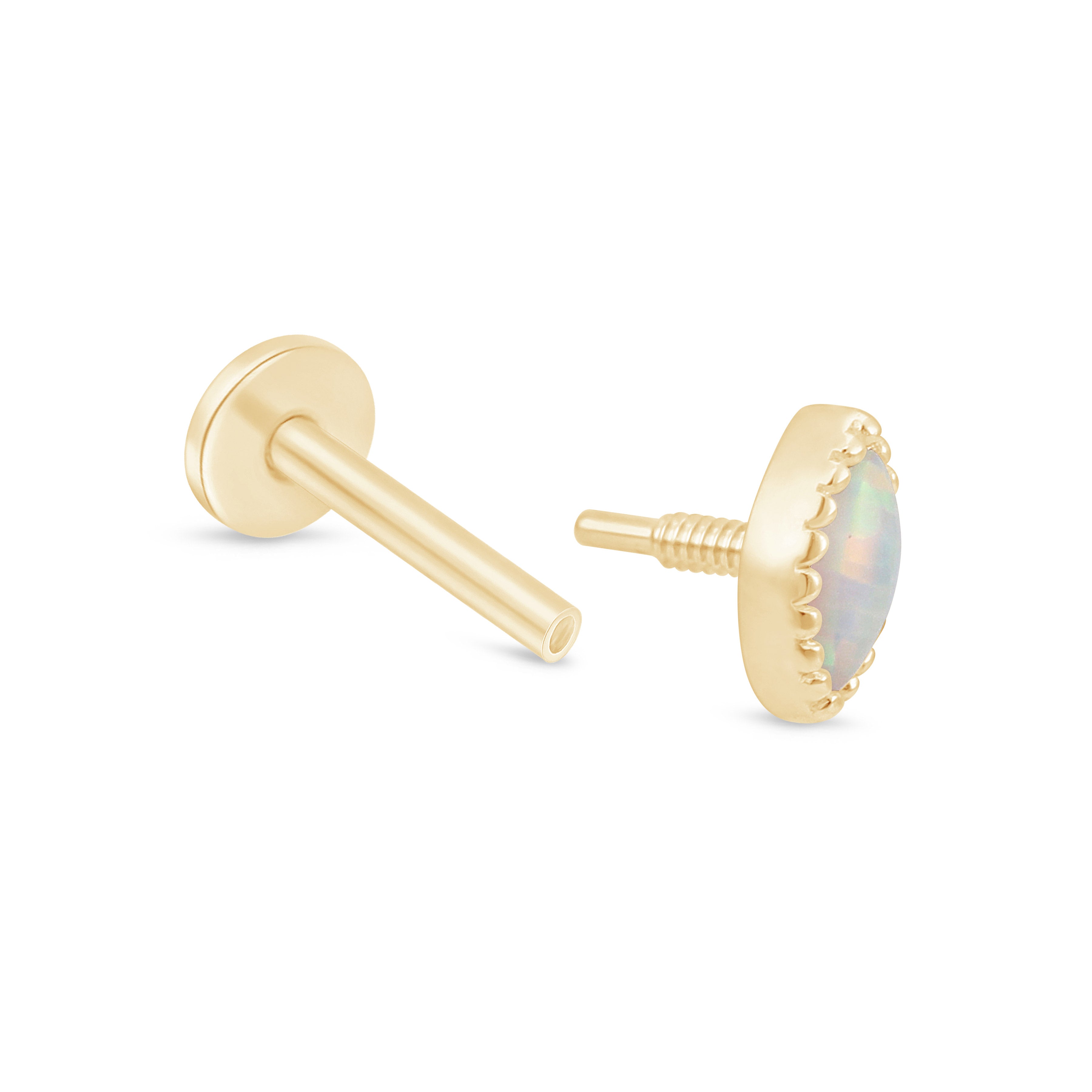 Solid 14k Gold Marquise Opal Milgrain Stud Earring