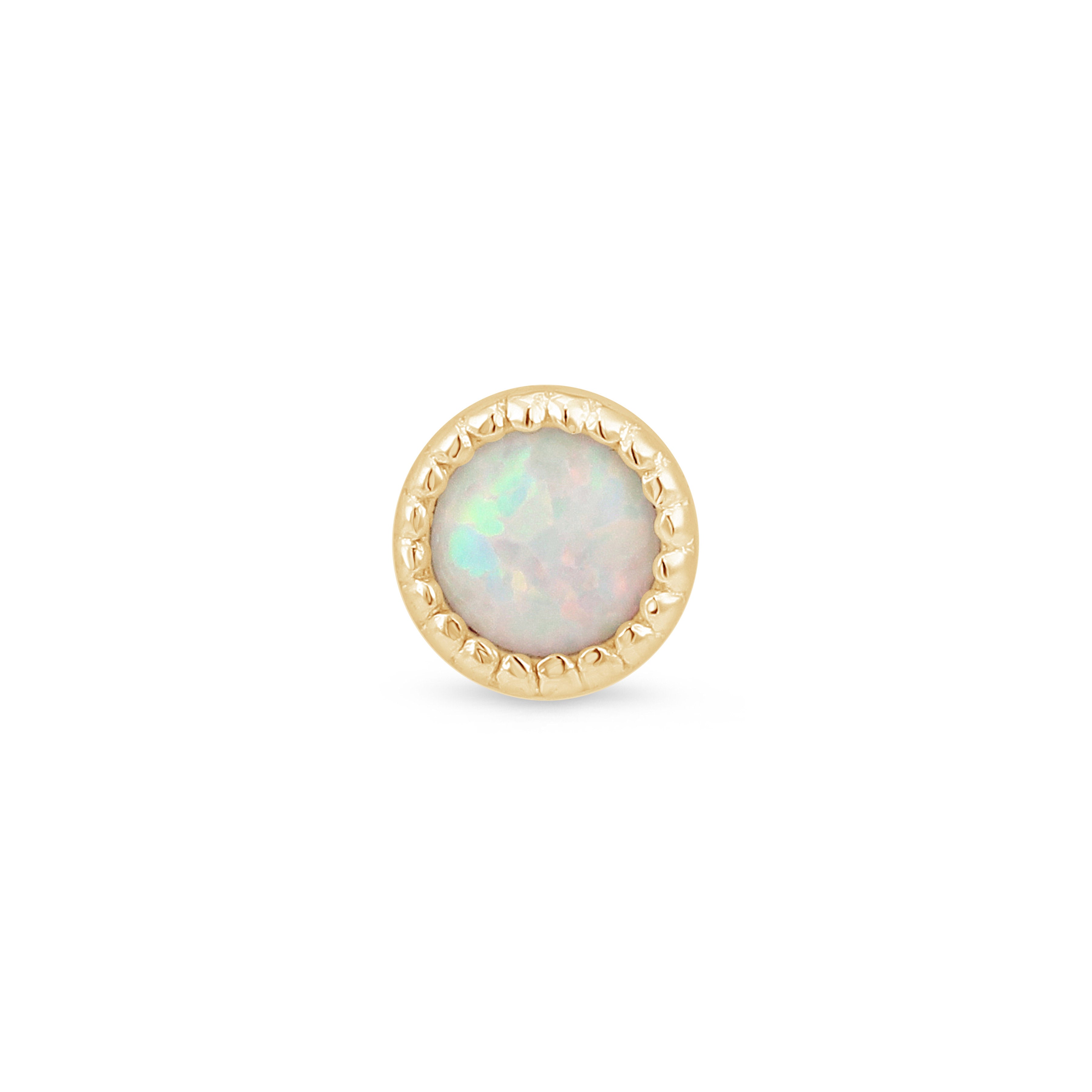 Solid 14k Gold Round Opal Stud Earring