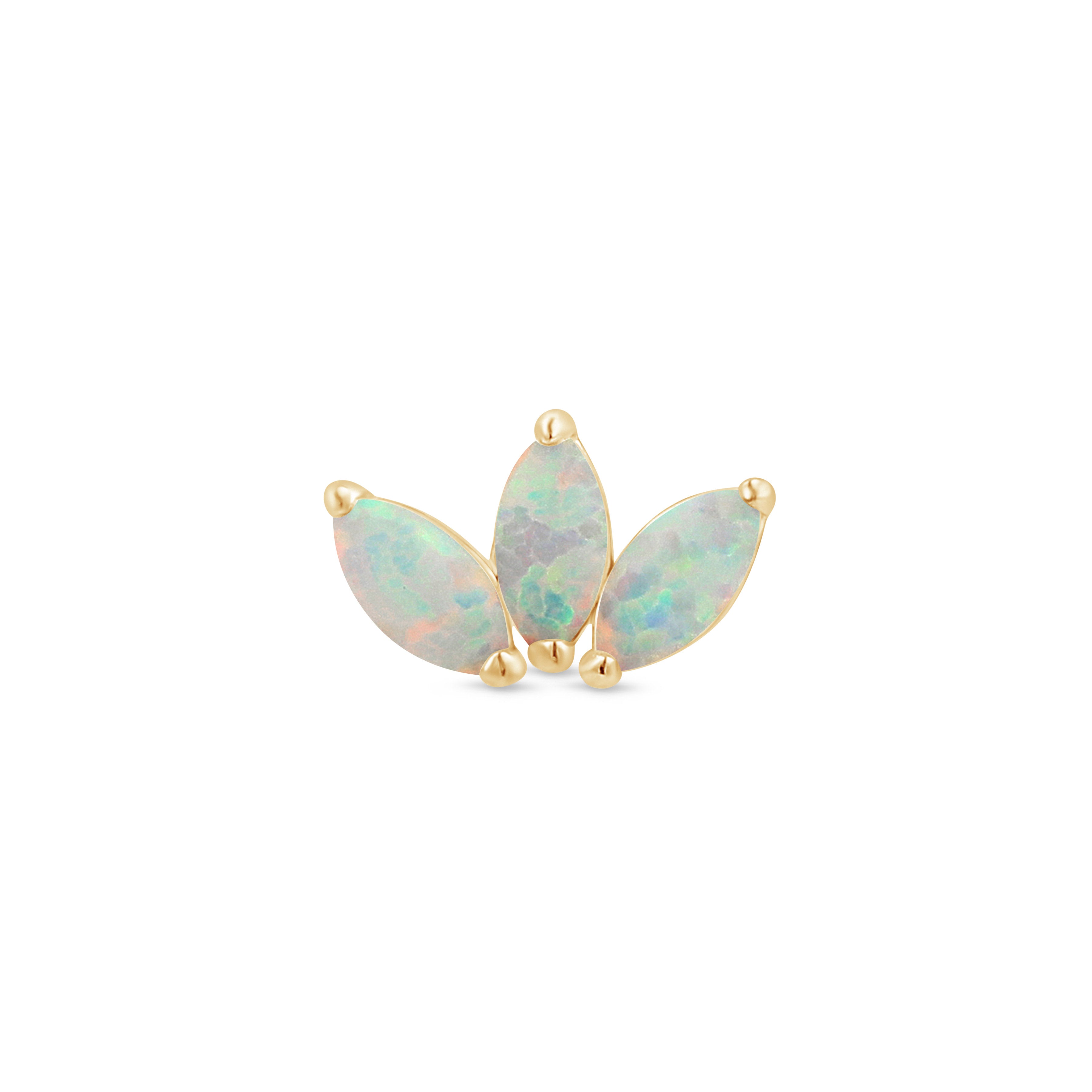 Solid 14k Gold Triple Marquise Opal Lotus Stud