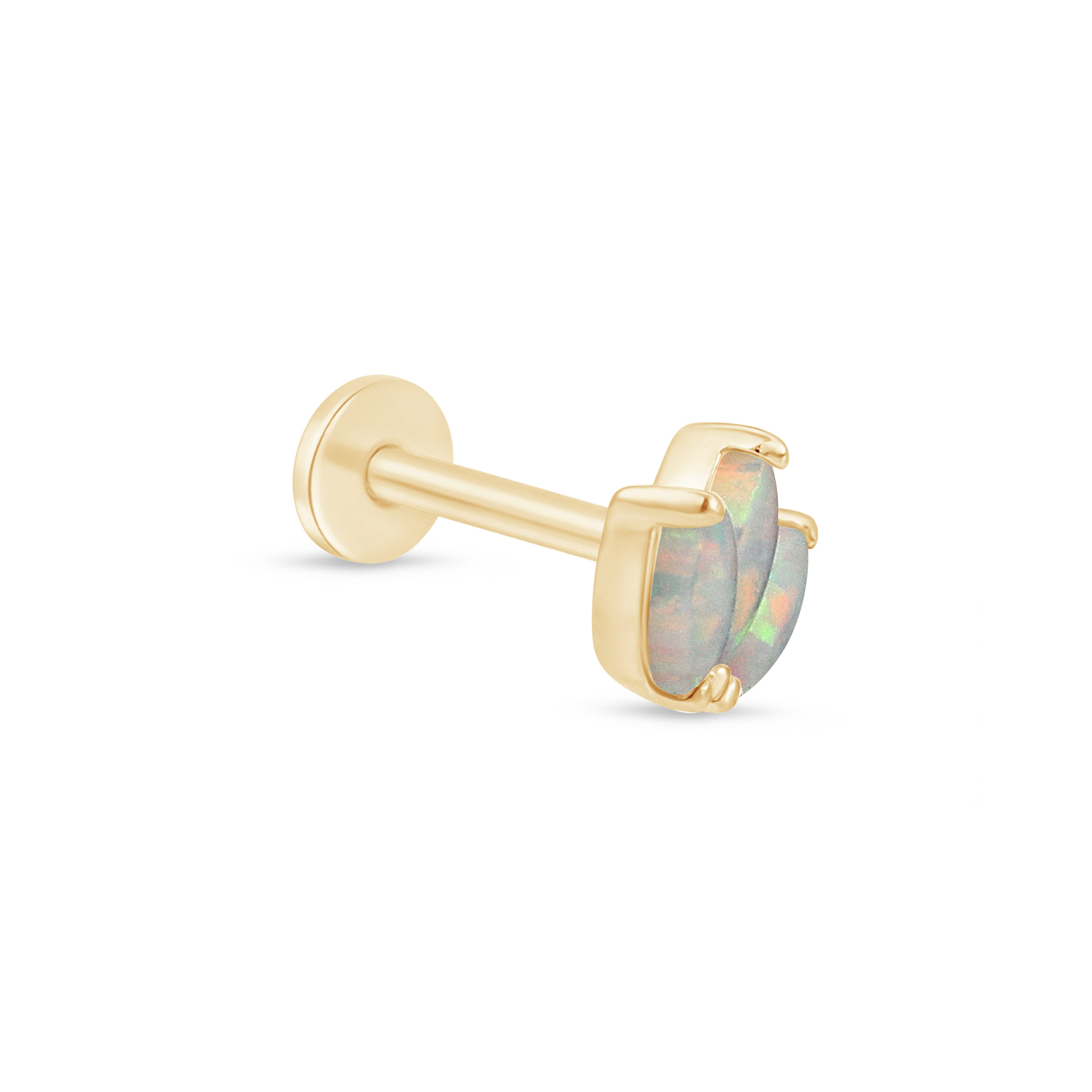 Solid 14k Gold Triple Marquise Opal Lotus Stud