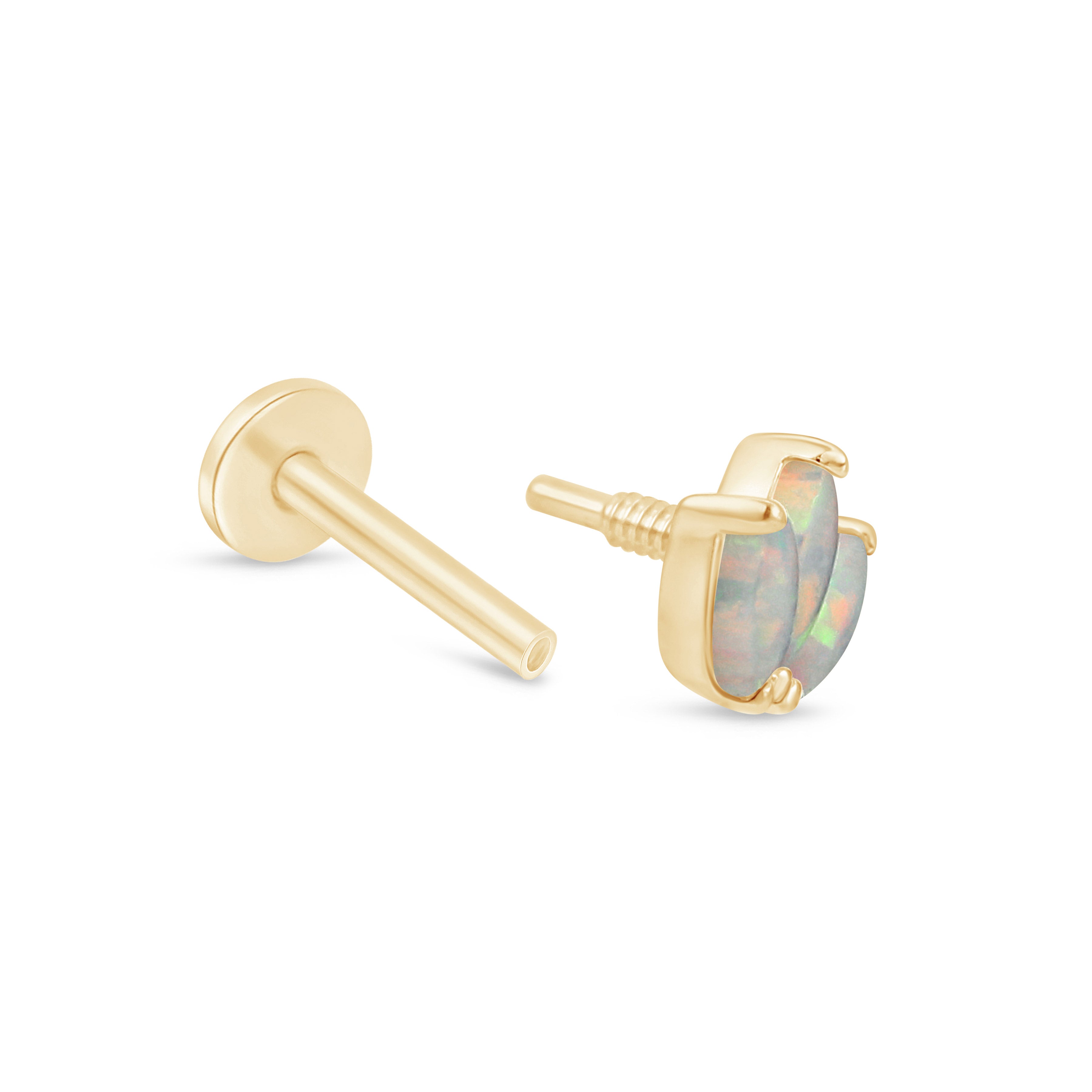 Solid 14k Gold Triple Marquise Opal Lotus Stud