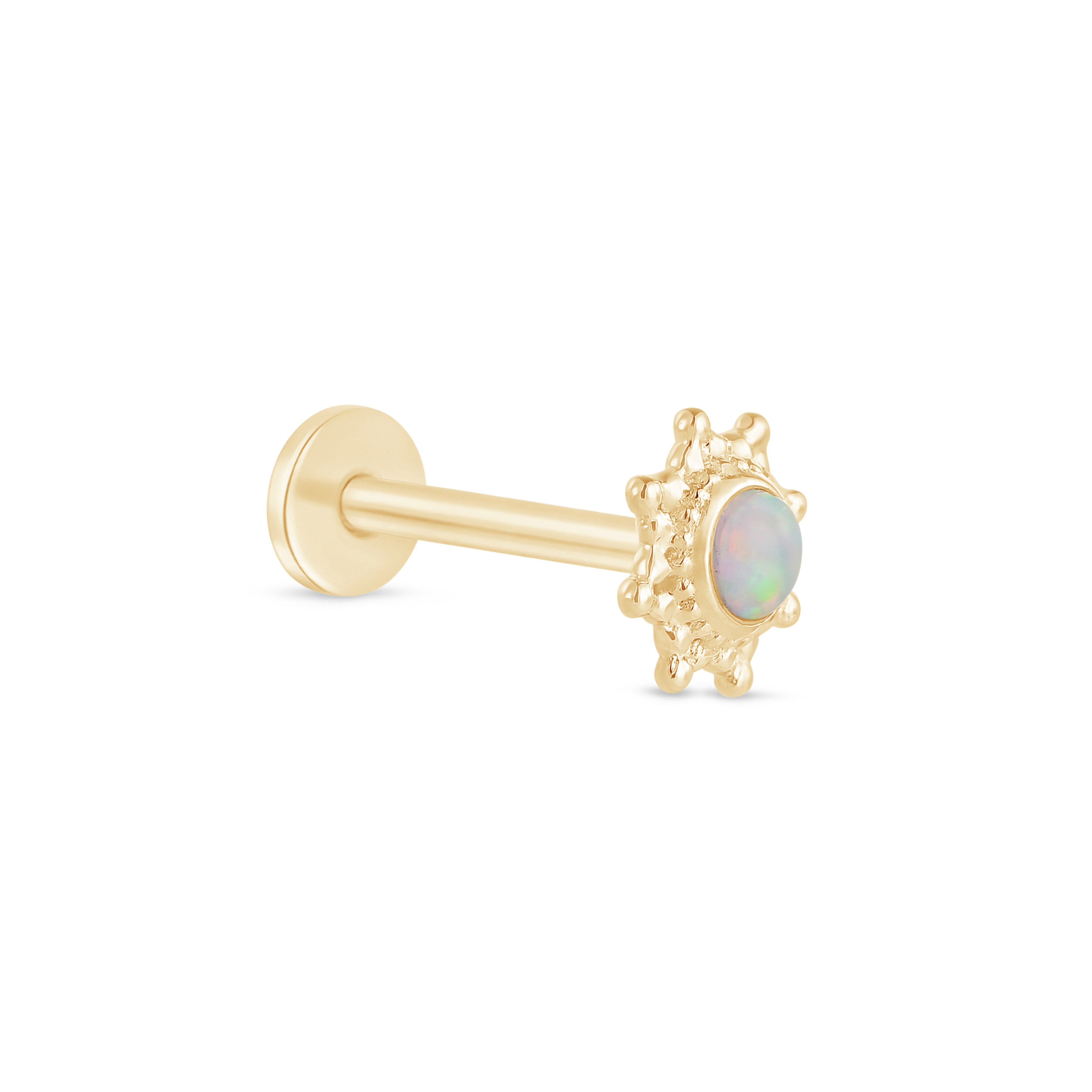 Solid 14k Gold Sunburst Opal Stud Earring