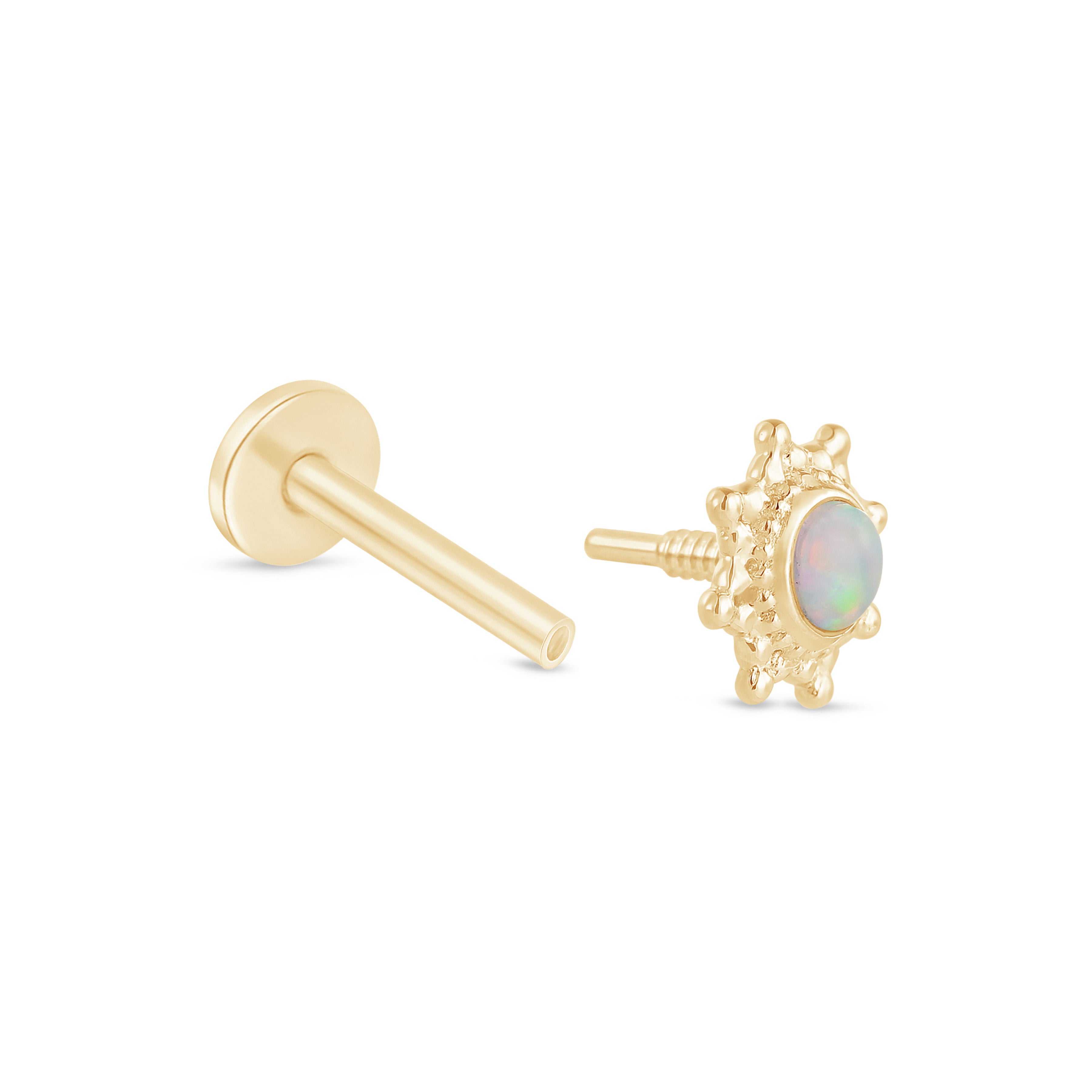 Solid 14k Gold Sunburst Opal Stud Earring