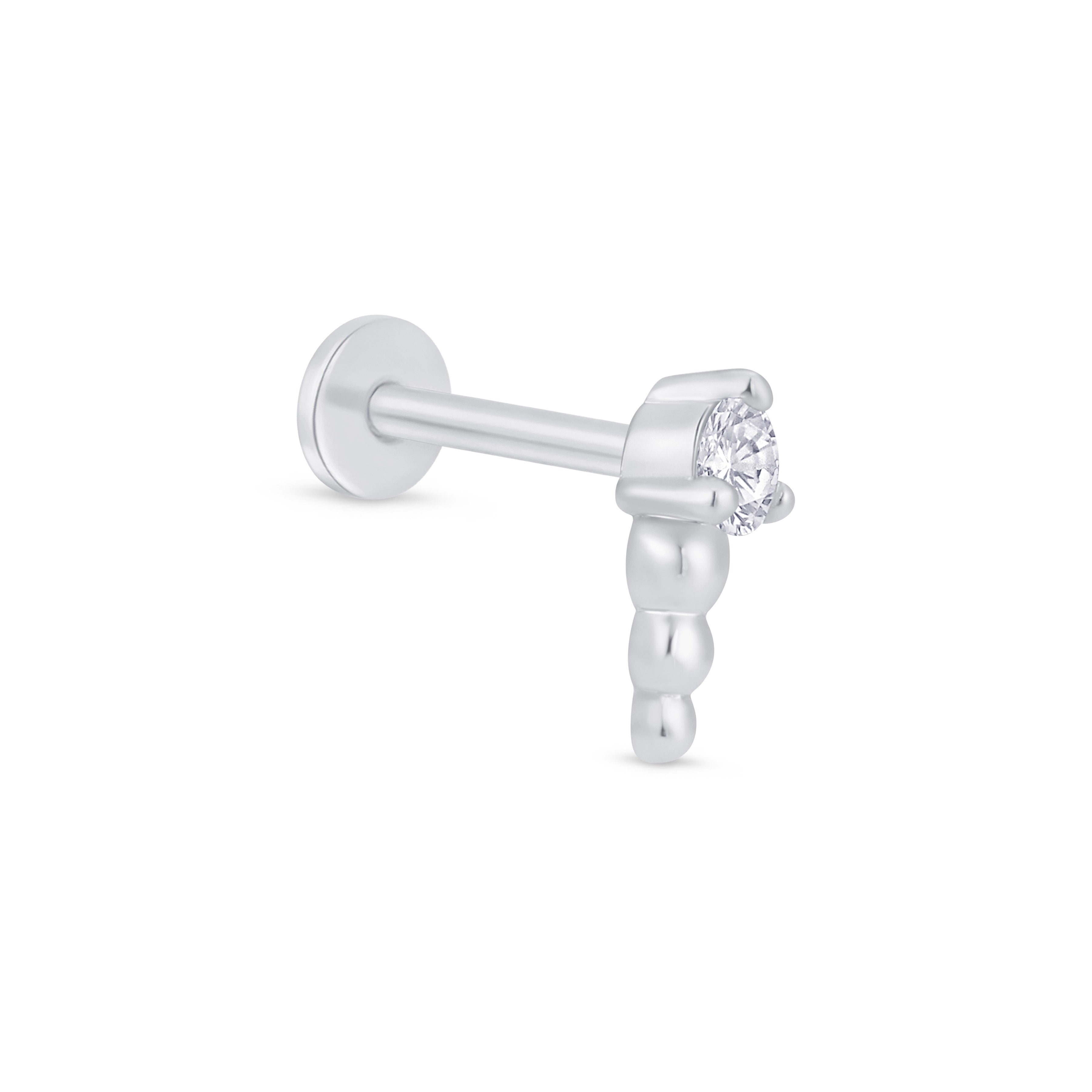 Solid 14k White Gold Round CZ Beaded Earring