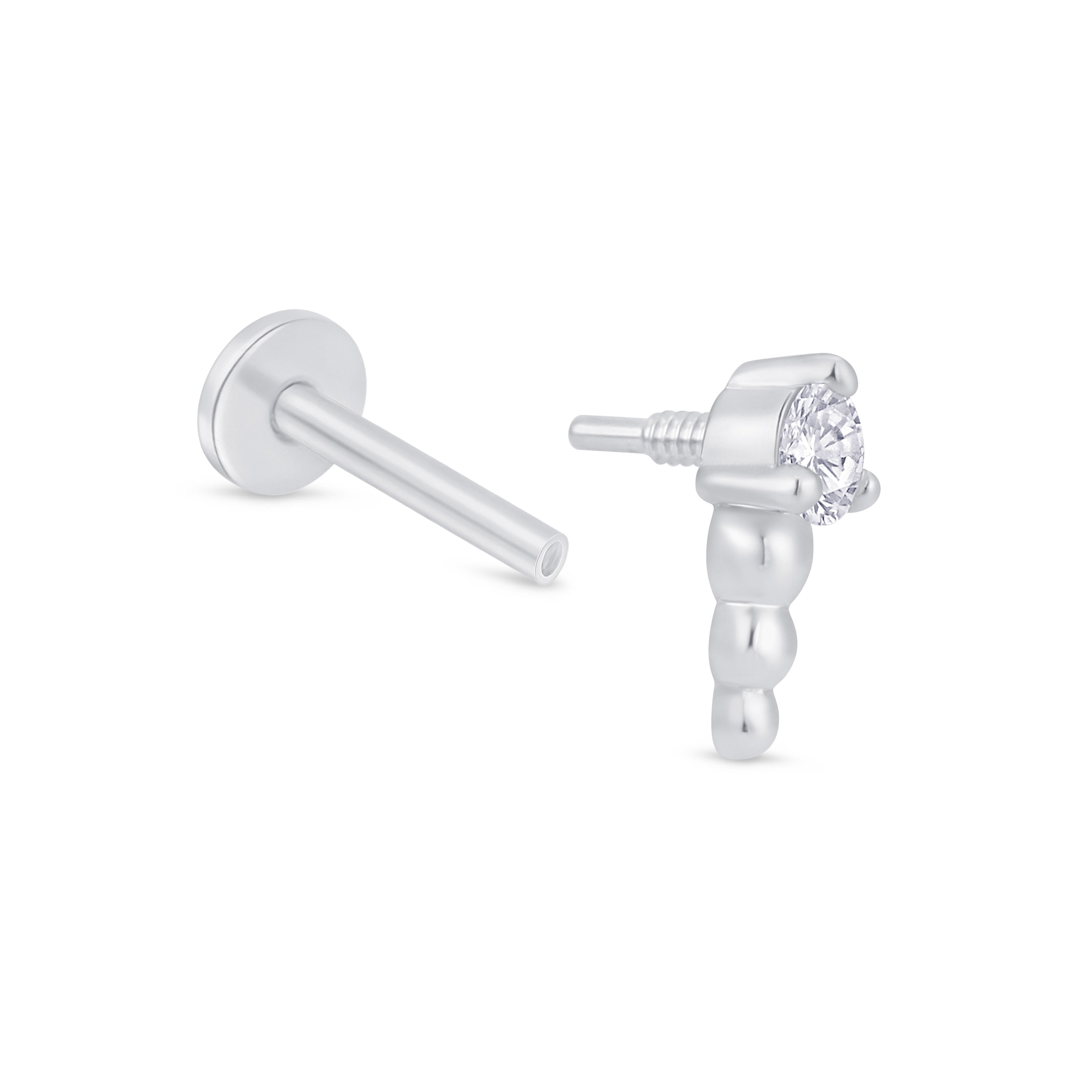 Solid 14k White Gold Round CZ Beaded Earring