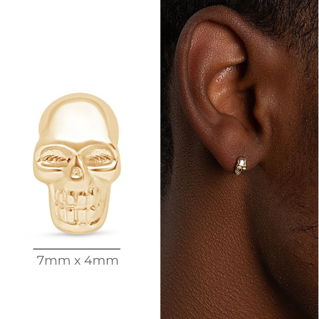 Minimalist Skull Flat Back Stud in Solid 14k Yellow Gold
